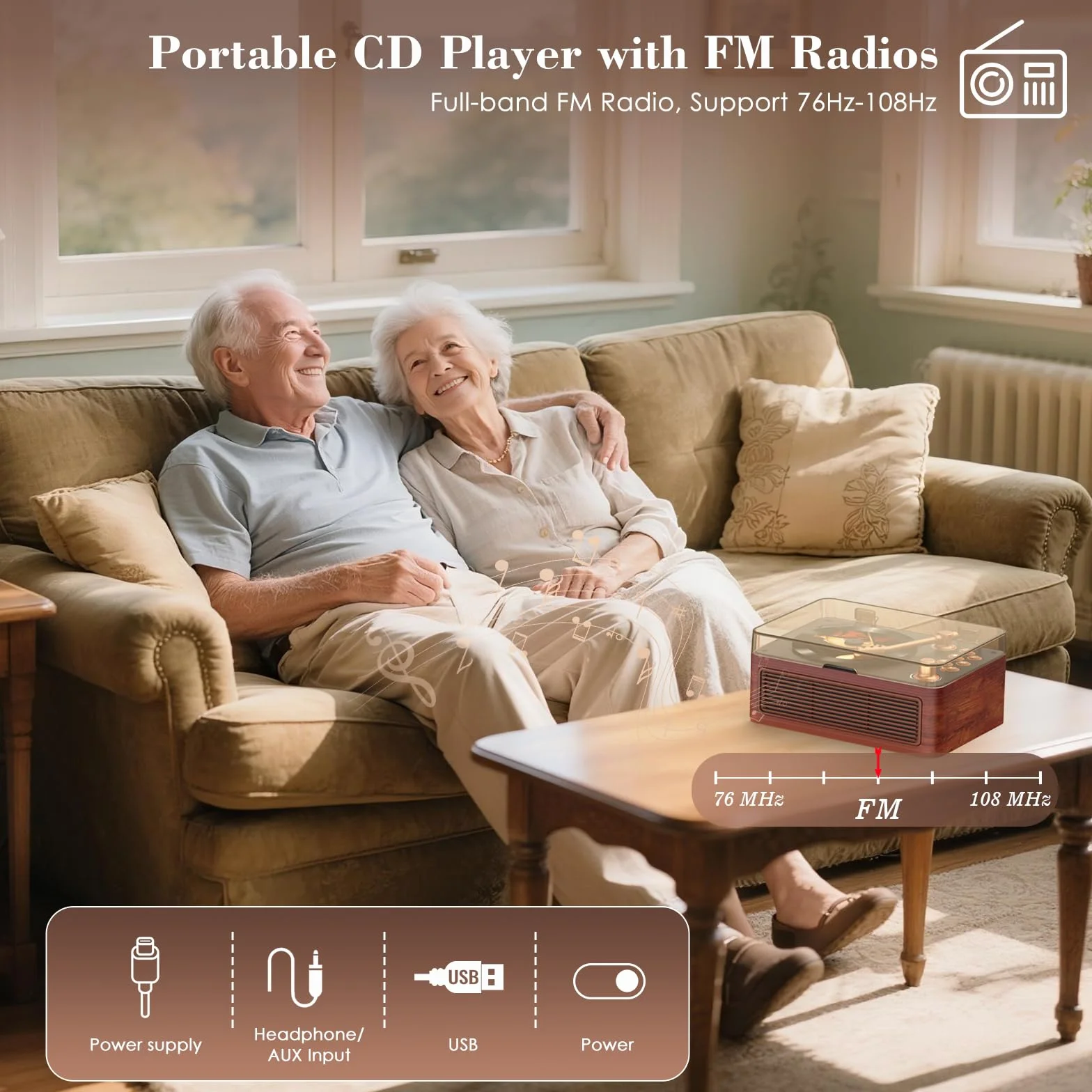 Kegaudio Lettore CD Portable Bluetooth con Altoparlante Radio Telecomando USB/AUX Noce