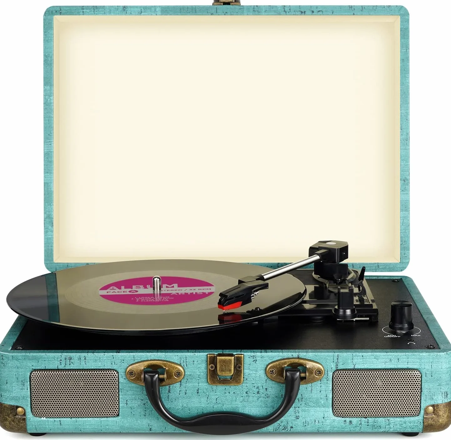 Giradischi Portatile 3 Velocità 33 1/3 45 78 Giri Stereo Bluetooth Altoparlanti Incorporati AUX-IN Jack Cuffie RCA