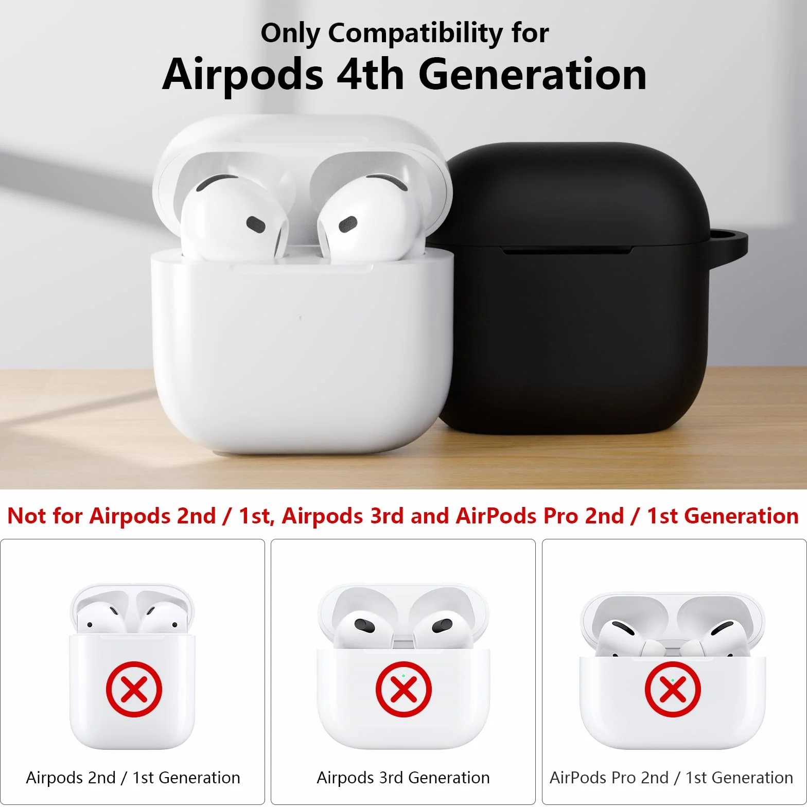 Custodia Case Compatibile con AirPods 4 2024, Cover Protettiva in Morbido Silicone per AirPods 4ª Generazione con Moschettone, LED Visibile, Nero