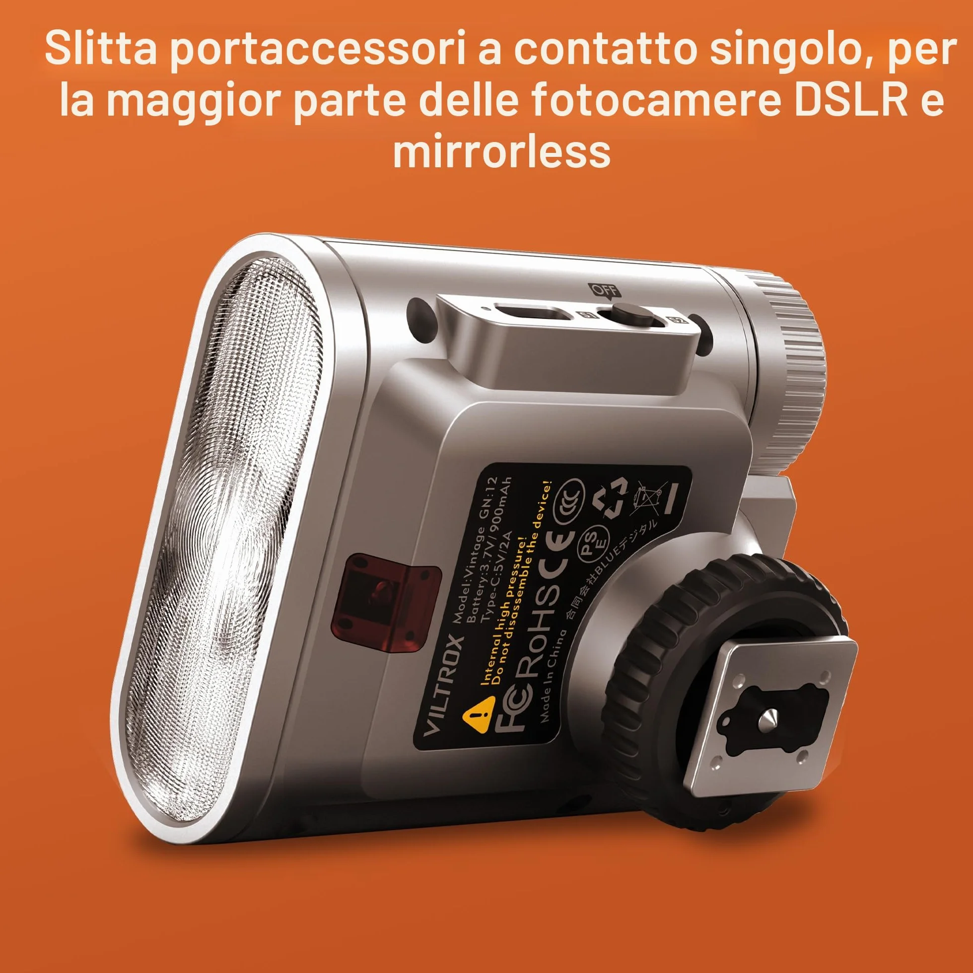 VILTROX Retro Speedlite GN12 Flash per Fotocamera 7 Livelli di Potenza 800mAh S1/S2 Sony Fujifilm Canon Olympus