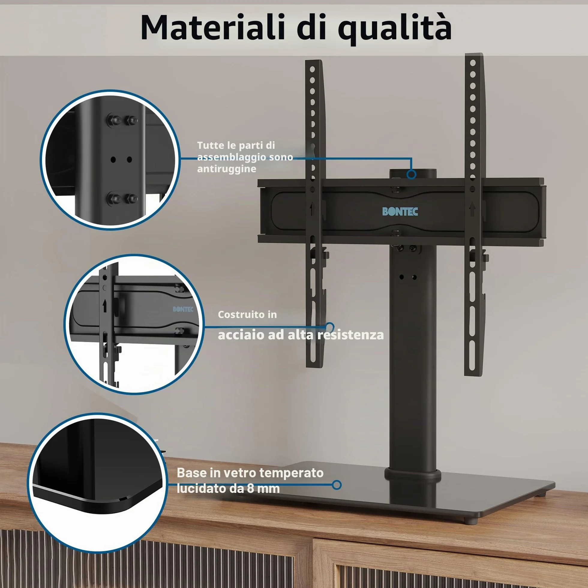 BONTEC Supporto da Tavolo per TV 24-60 Pollici Altezza Regolabile Girevole VESA 400x400 mm 45 kg
