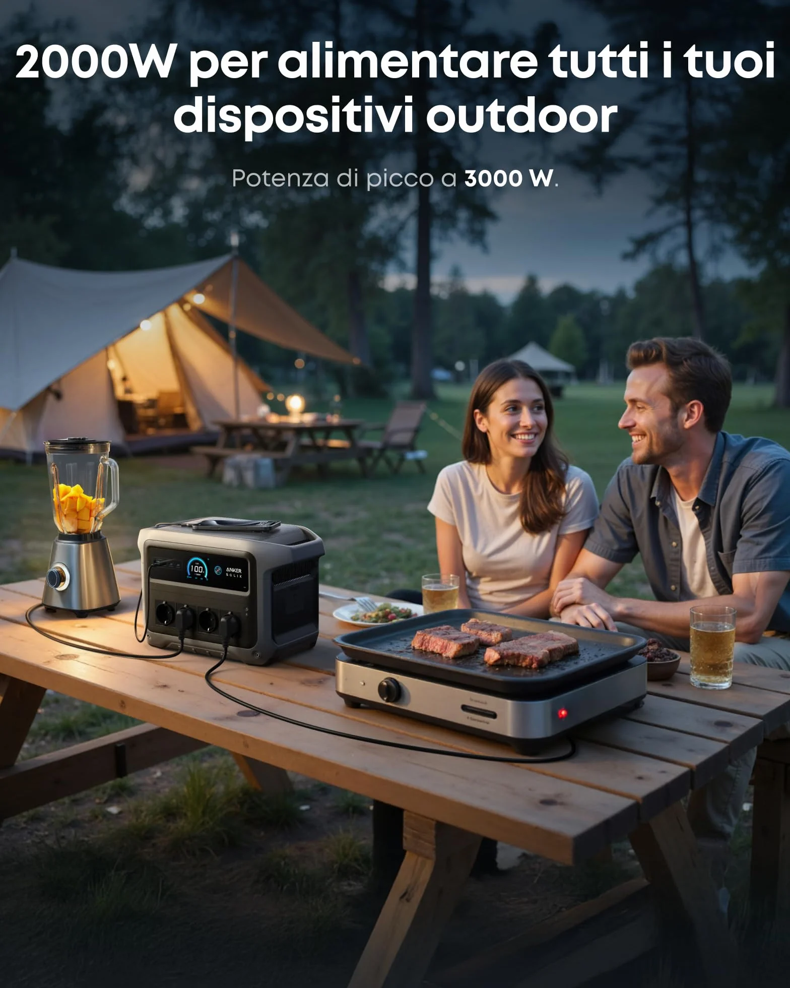Anker SOLIX C1000 Gen 2 stazione di energia portatile, generatore solare da 2000W (picco 3000W), ricarica completa in 49 minuti, batteria LiFePO4 da 1024Wh per backup domestico, interruzioni di corren