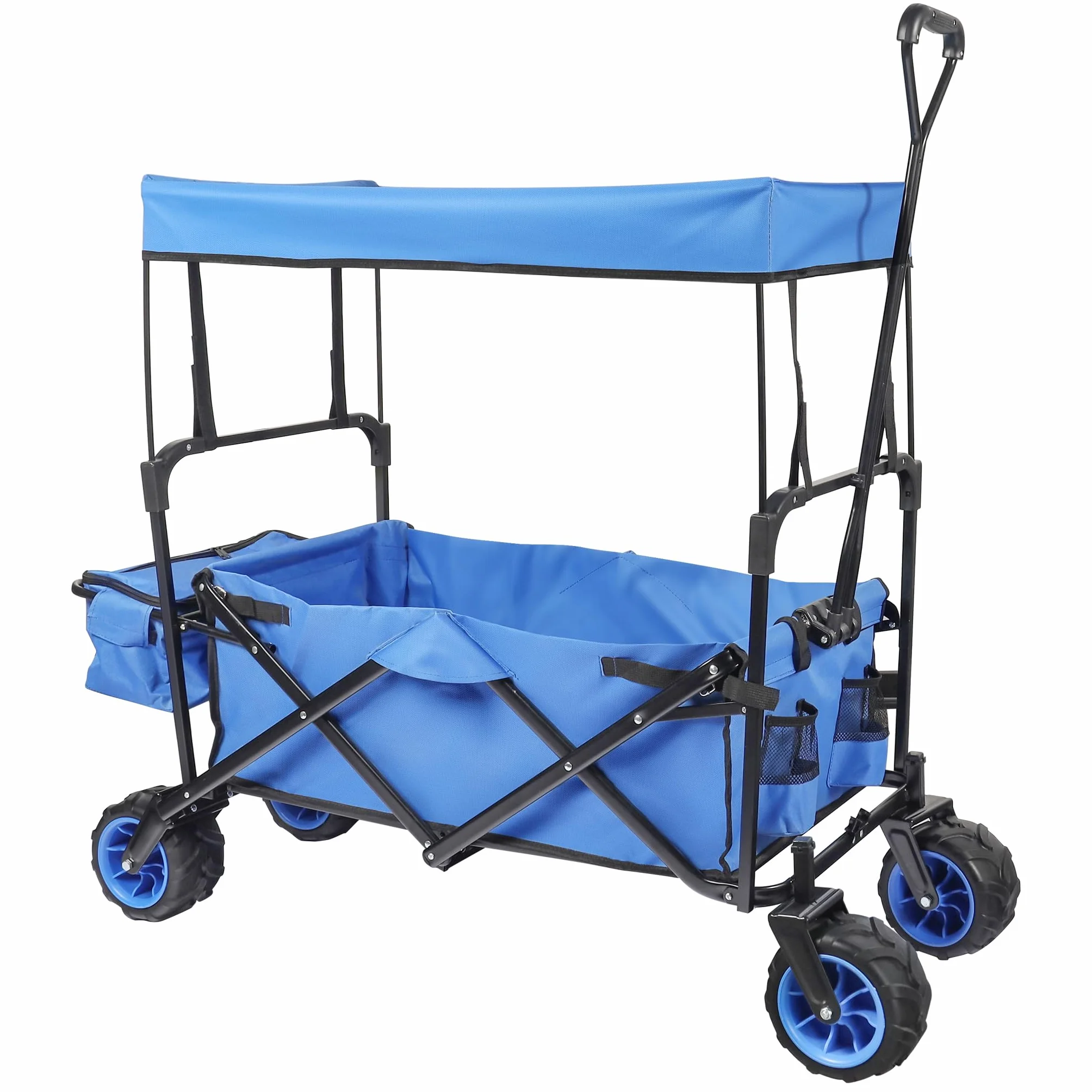 Wiltec Carretto a mano pieghevole, max 70 kg, tessuto impermeabile blu, Carrello spiaggia con parasole