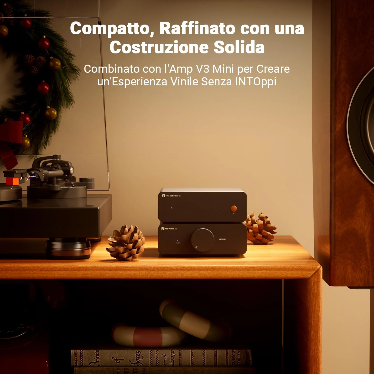 Fosi Audio BOX X5 Preamplificatore Fono, Amplificatore per Giradischi MM e MC, Guadagno Regolabile 38/48/56/66 dB, Uscita RCA