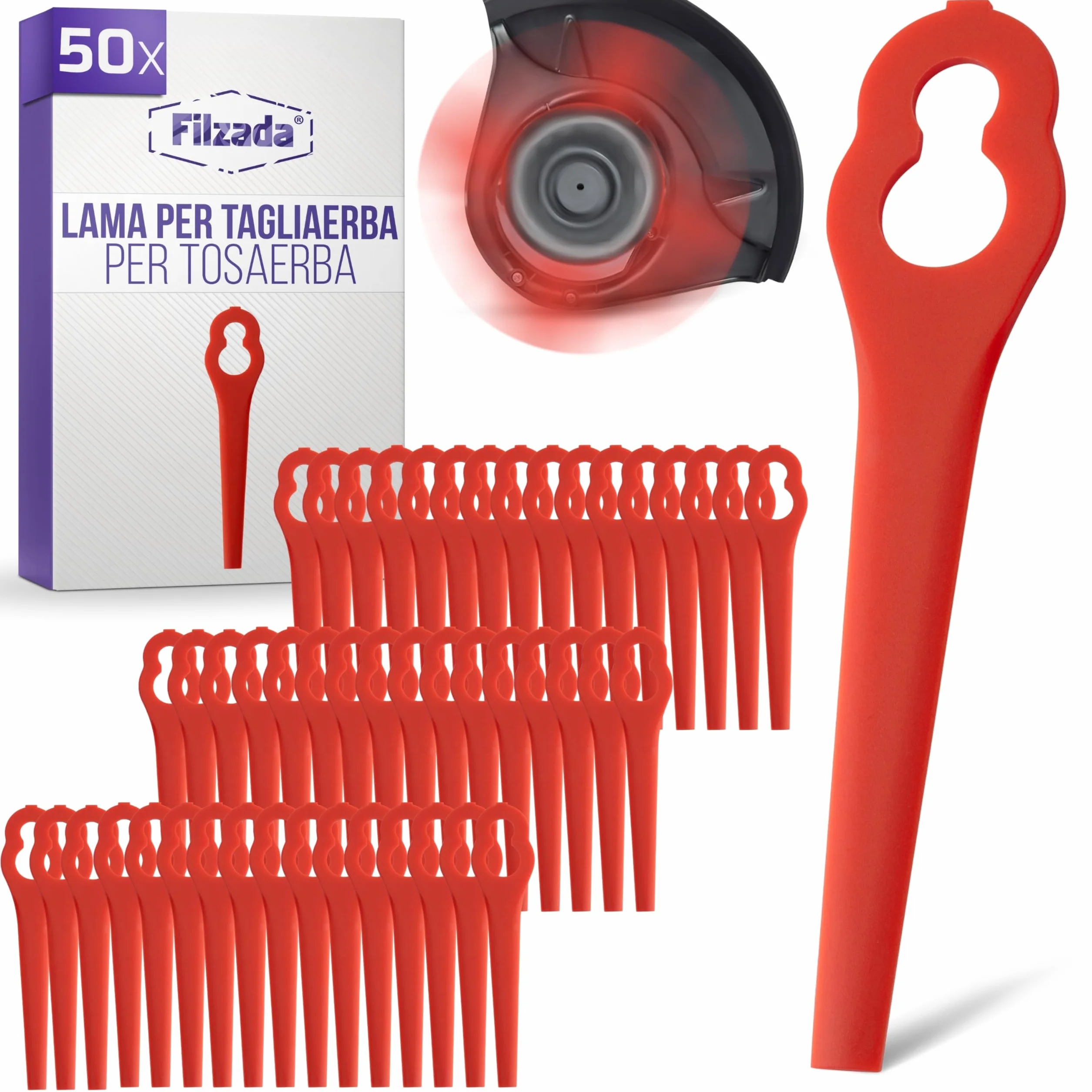 Filzada 50x Lame Taglio Bordatura – Lama Rotofil Plastica compatibile con Taglio Bordo Einhell di alta qualità – Accessorio Decespugliatore