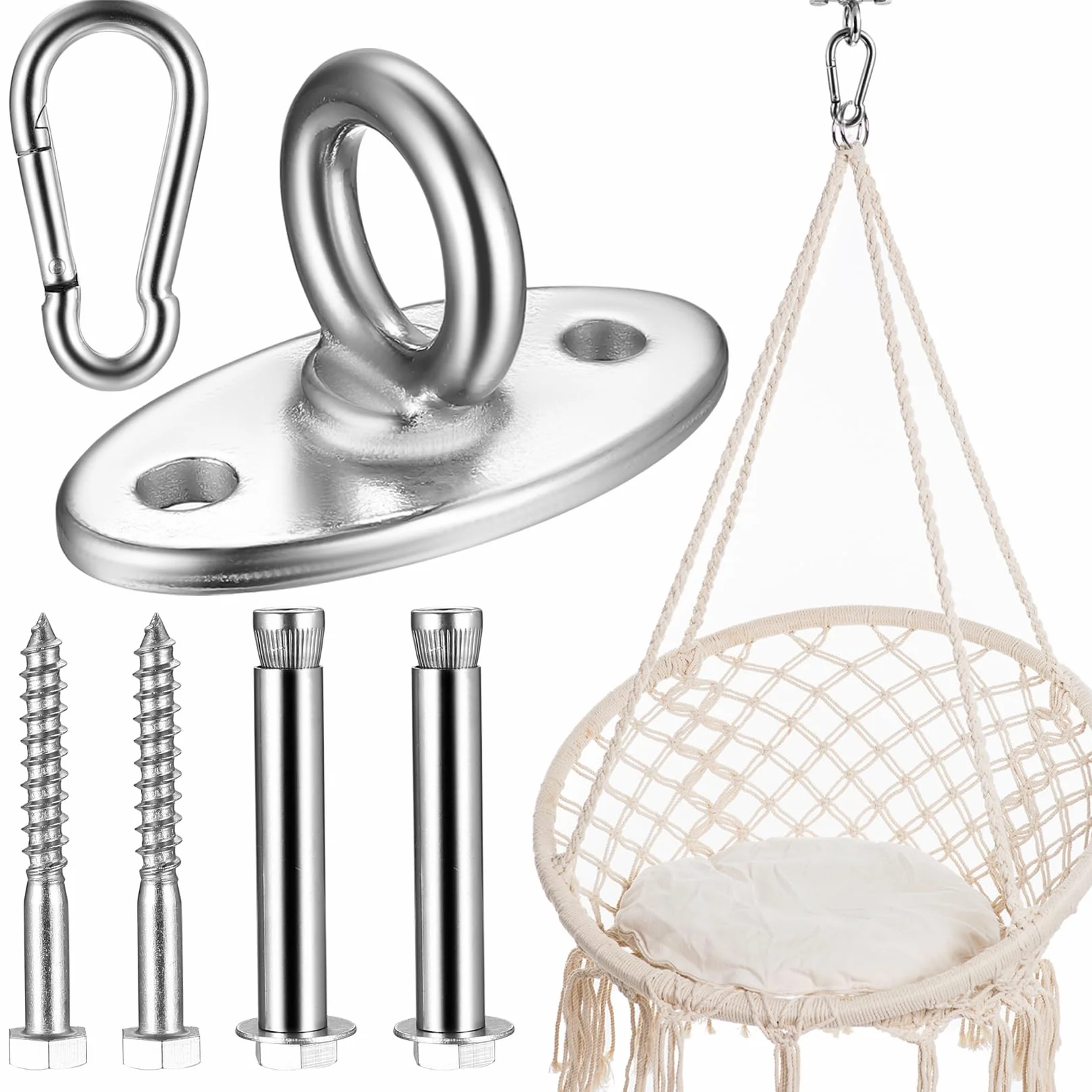 wugongshan Gancio da soffitto per carichi pesanti, in acciaio inox, per travi in legno, soffitto in cemento, fino a 500 kg, per altalena, yoga, poltrona sospesa