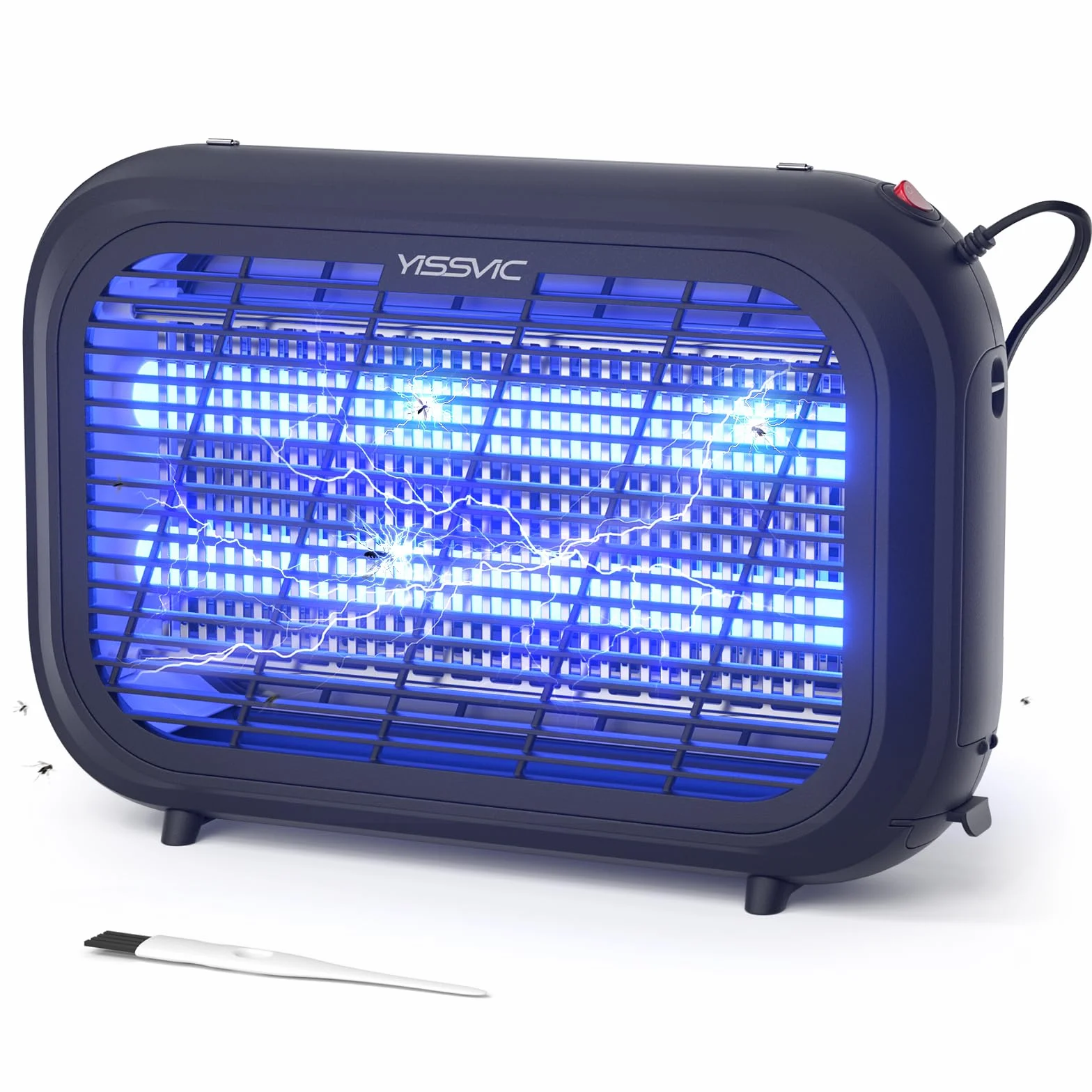 YISSVIC Lampada Antizanzare 20W UV Zanzariera Elettrica con Griglia Elettrica a Doppia Faccia,Cassetto Estraibile, Manico in Pelle PU, Sicuro per Uomini e Animali, Uso Interno, Cavo 1.8m