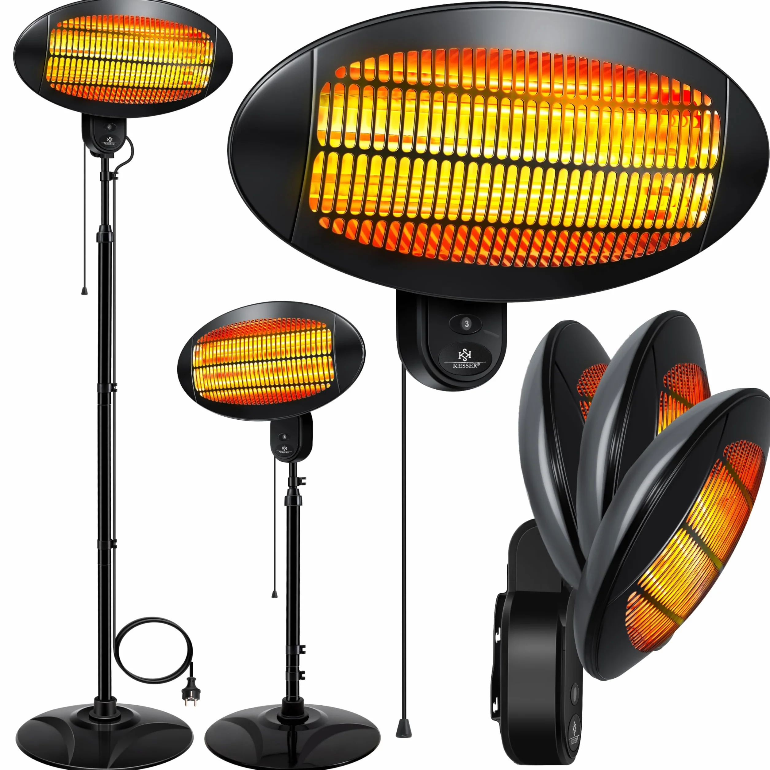 KESSER Riscaldamento radiante 2000 Watt infrarossi da terra regolabile in altezza
