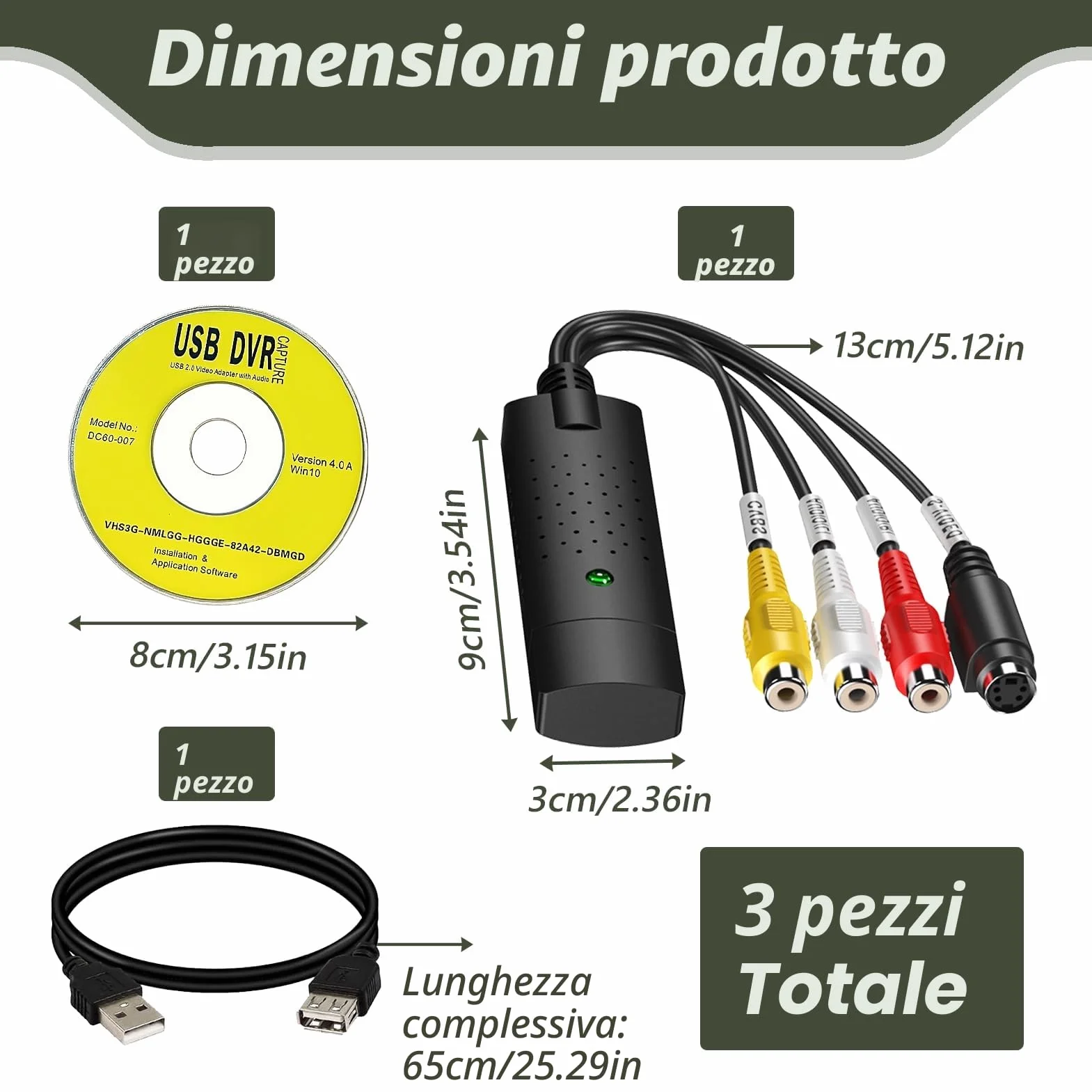 Convertitore VHS in Digitale, Video Grabber per PC, Scheda Acquisizione Audio Video Compatibile Windows Mac