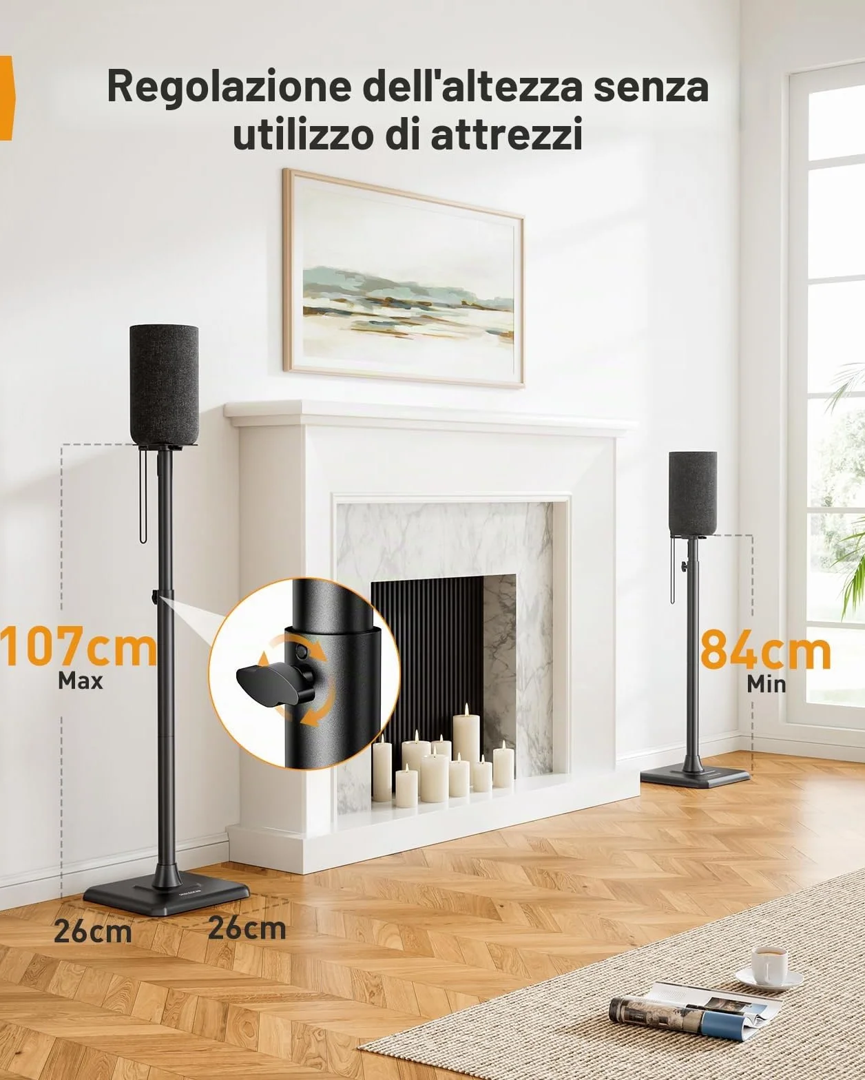 Perlegear Supporto per altoparlanti confezione da 2 altezza regolabile 83,8-106,7 cm gestione cavi