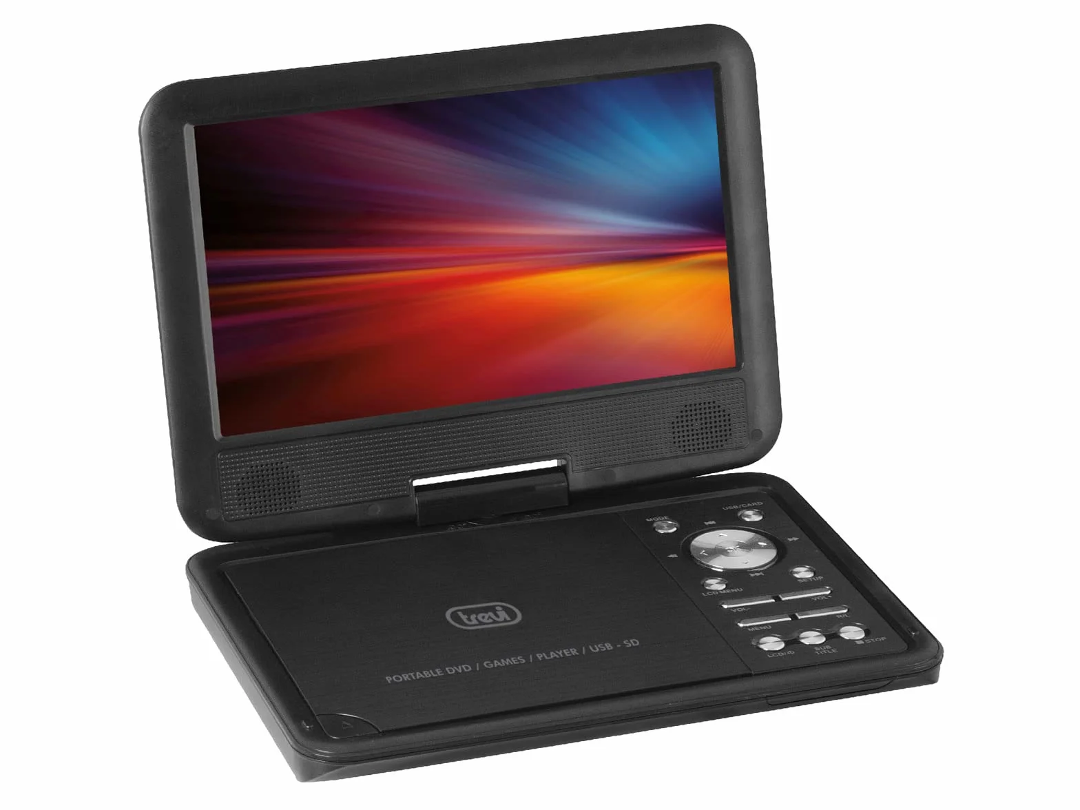 Trevi PDX 1409 S2 Lettore DVD Portatile 9" Schermo Rotante USB SD Gamepad CD Videogiochi Tripla Alimentazione