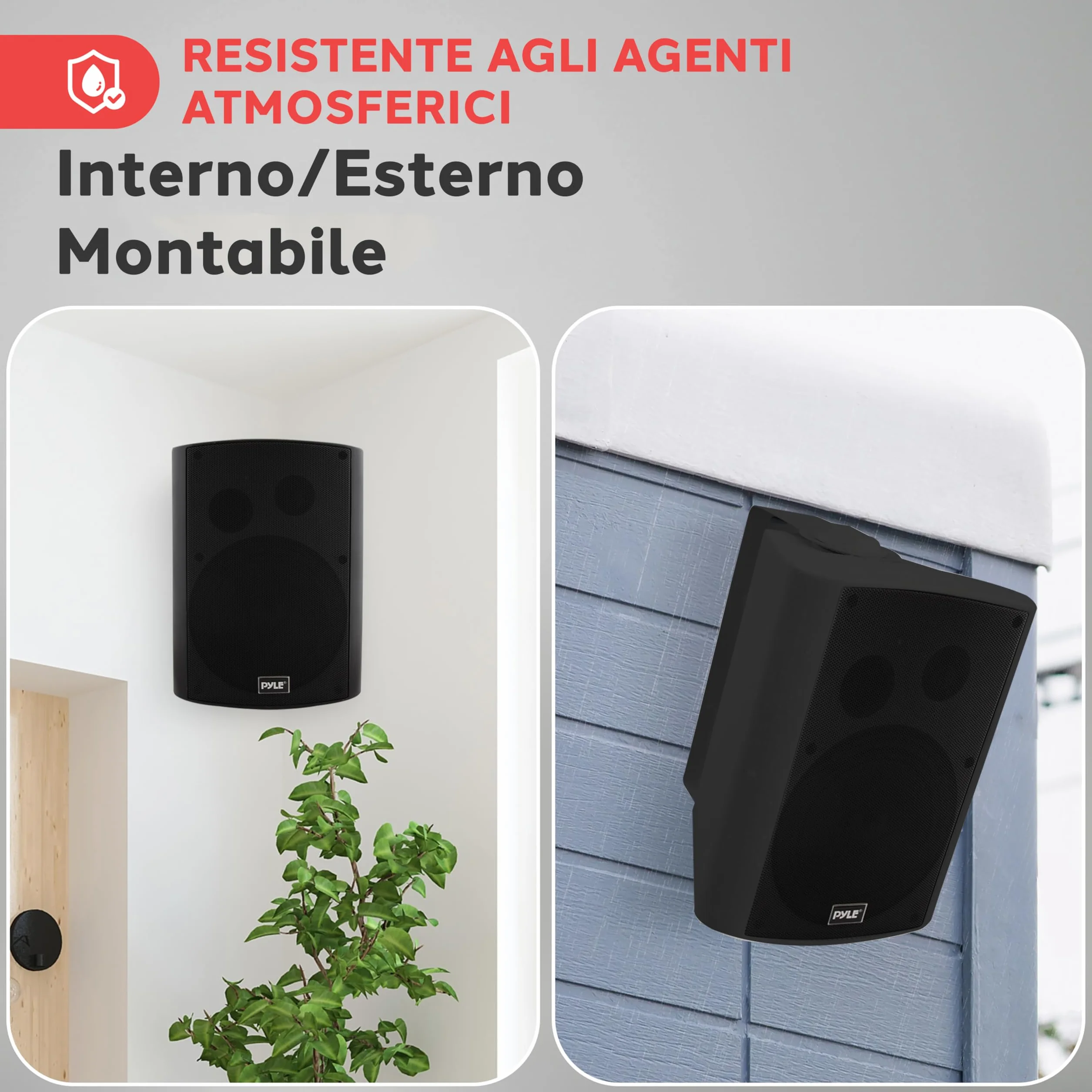 Pyle Coppia Cassa Bluetooth Parete Altoparlanti Resistente Acqua IP44 Interni Esterni Bassi Potenziati Nero