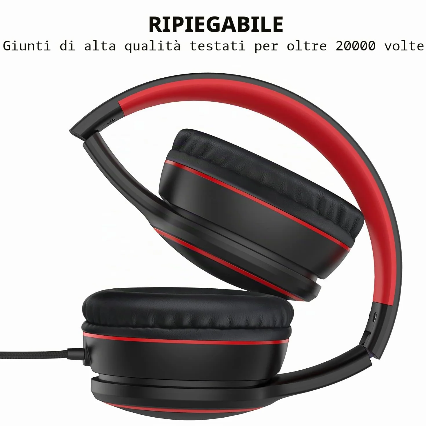 R10 Cuffie Auricolari con Microfono Stereo Piegevoli, Cavo Antigroviglio 1.5m, Nero