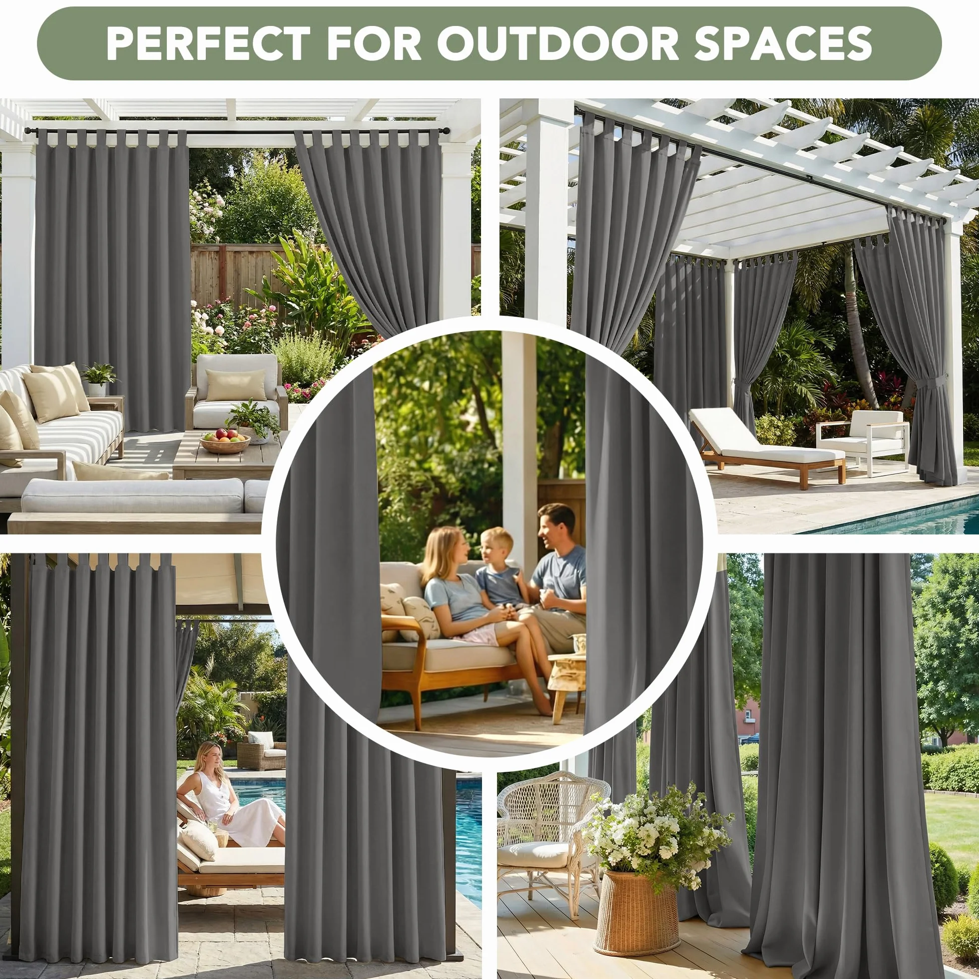 Deconovo Tende da Sole per Esterno 132x214 cm, Set da 2 Tende Idrorepellenti Oscuranti e Termiche con Passanti, per Gazebo, Pergola, Balcone, Terrazza e Veranda, Grigio Chiaro