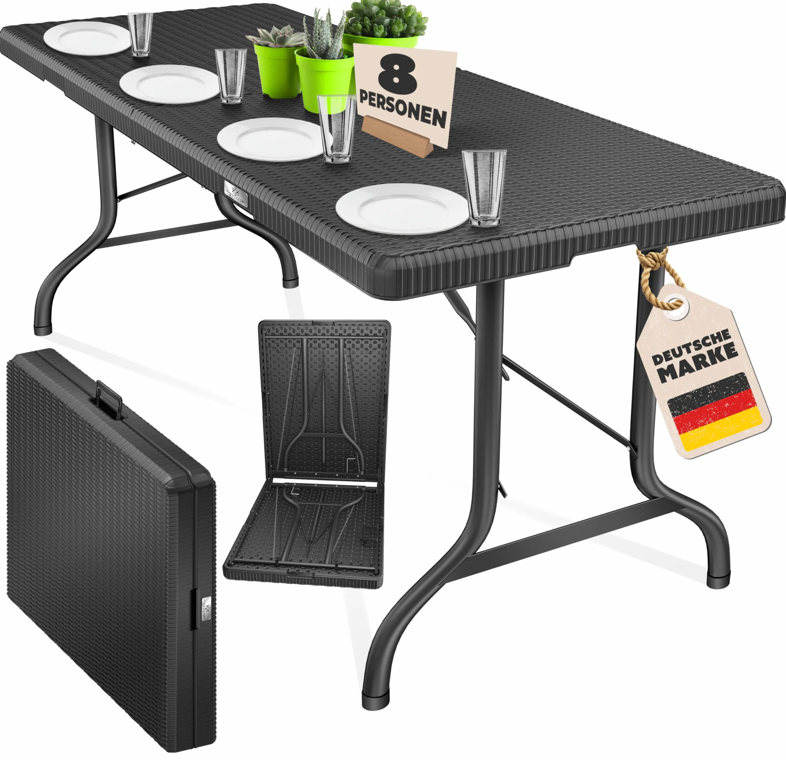 KESSER® Tavolo da buffet Tavolo pieghevole in plastica, 180x75 cm di rattan tavolo da campeggio tavolo per feste tavolo pieghevole tavolo da giardino, terrazza e balcone, Antracite