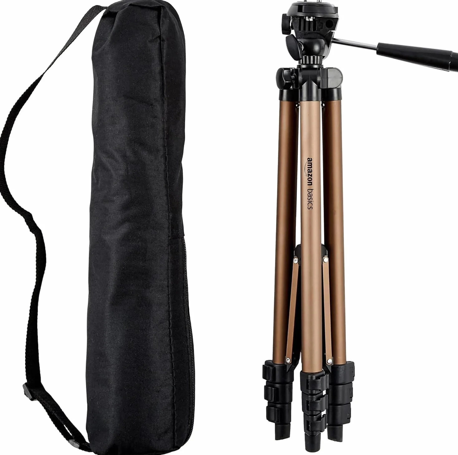 Amazon Basics Treppiede per Fotocamera 127cm, Leggero, con Borsa, per DSLR, Champagne