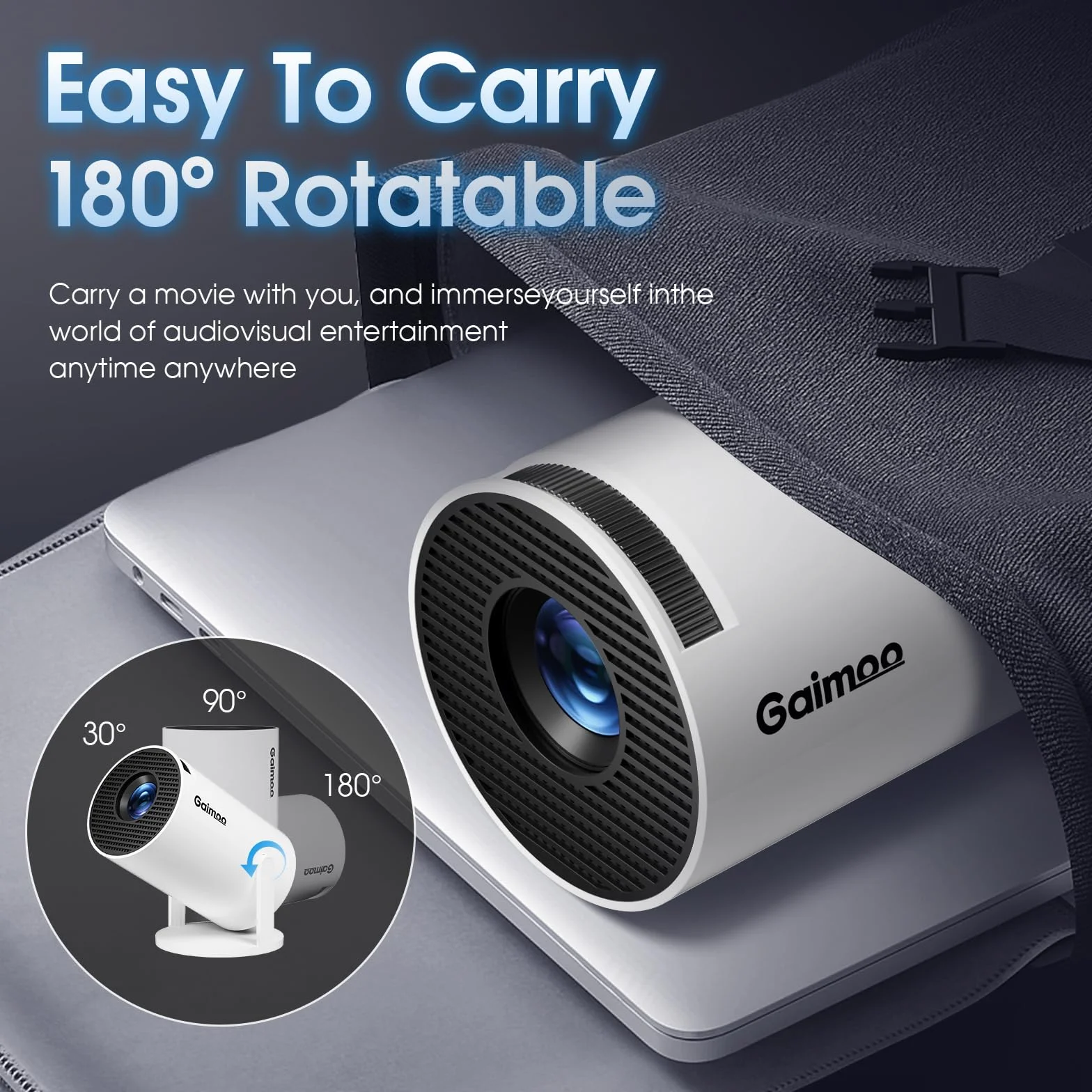 Mini Proiettore 4K 1080P WiFi 6 Bluetooth 5.4 Correzione Automatica Orizzontale Rotabile 180° Portatile HDMI TV Stick Laptop Bianco
