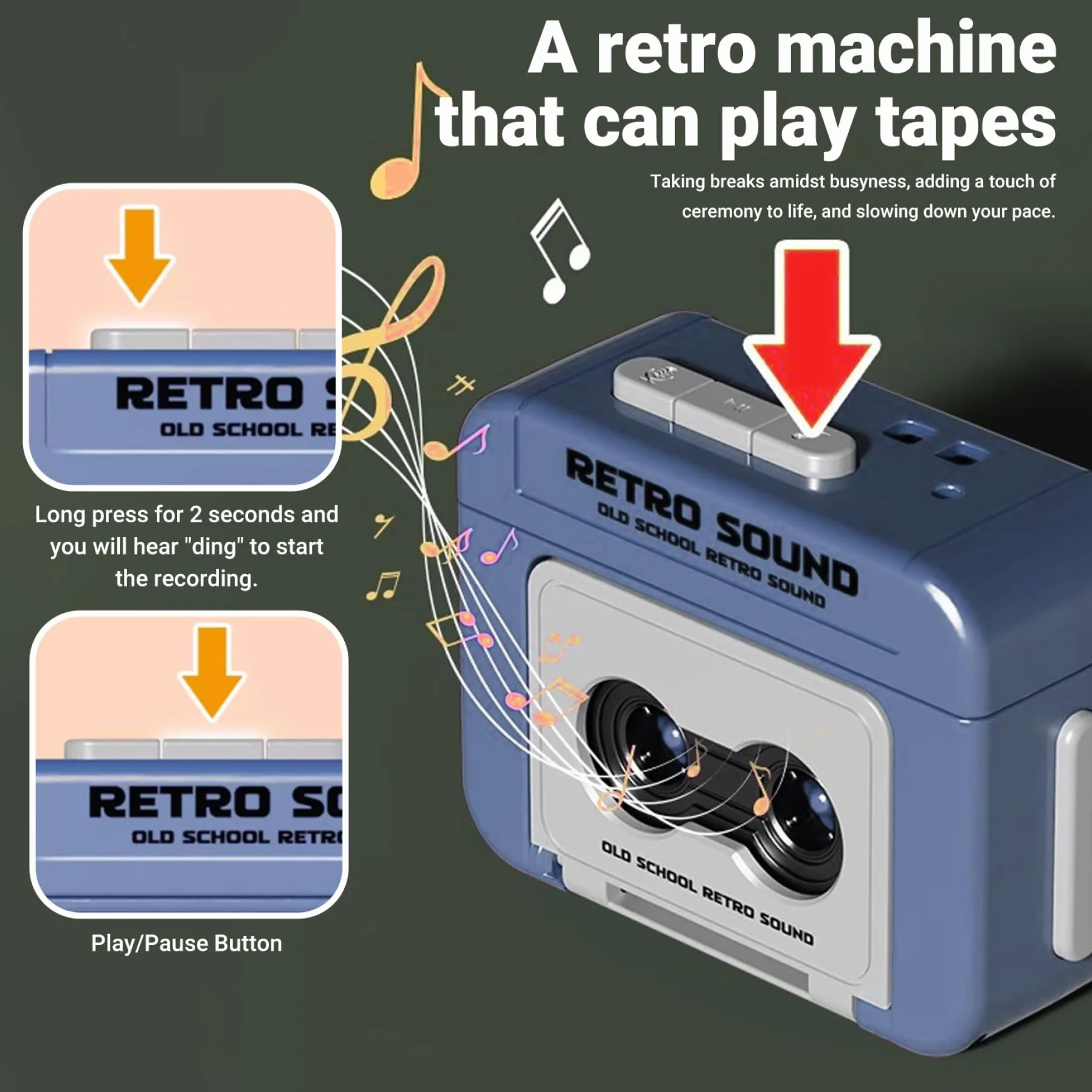 Mini registratore a cassette portachiavi retrò registrabile plastica per zaini borse