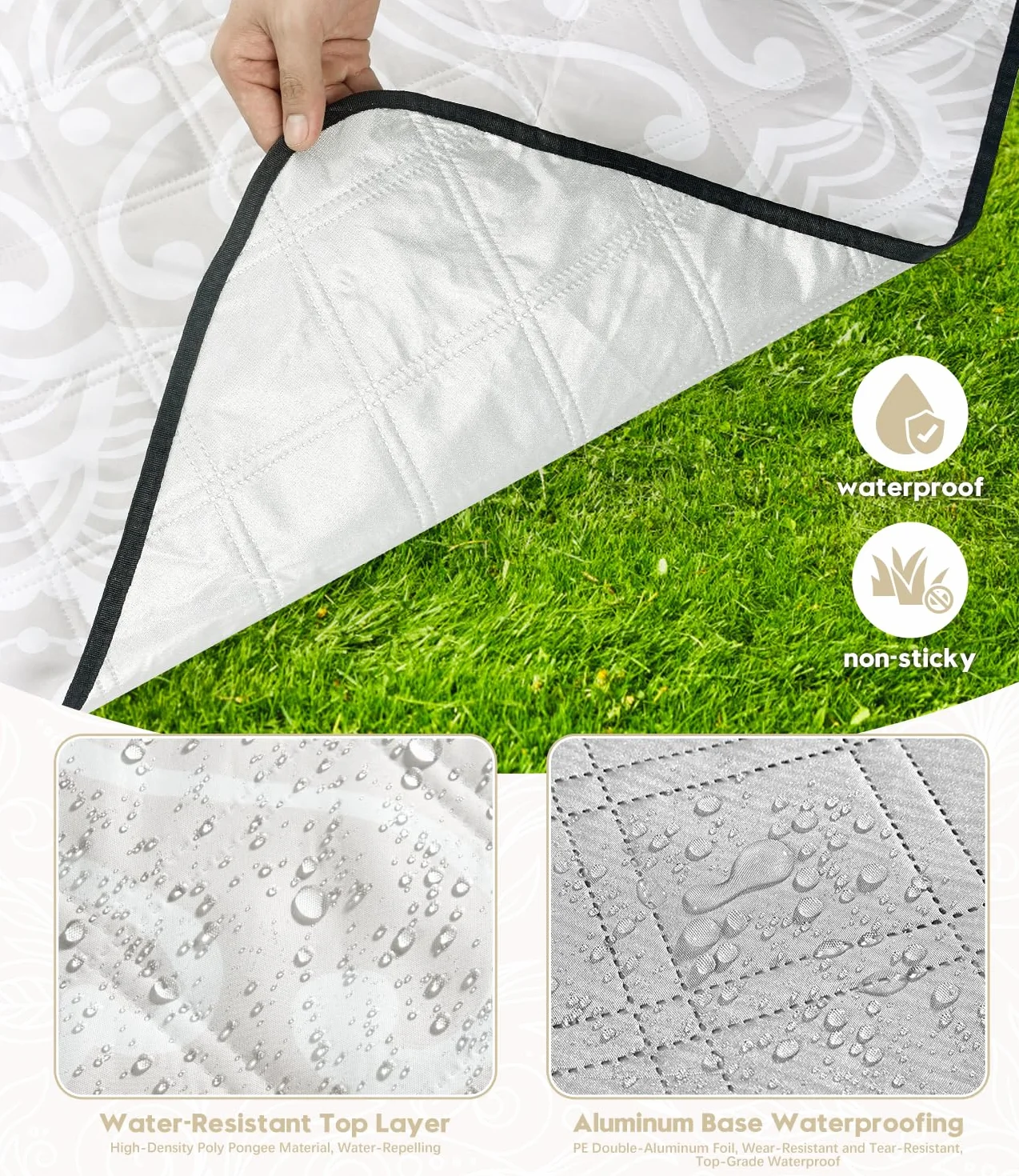 DEWUR Coperta da picnic extra large 200 x 200 cm impermeabile pieghevole