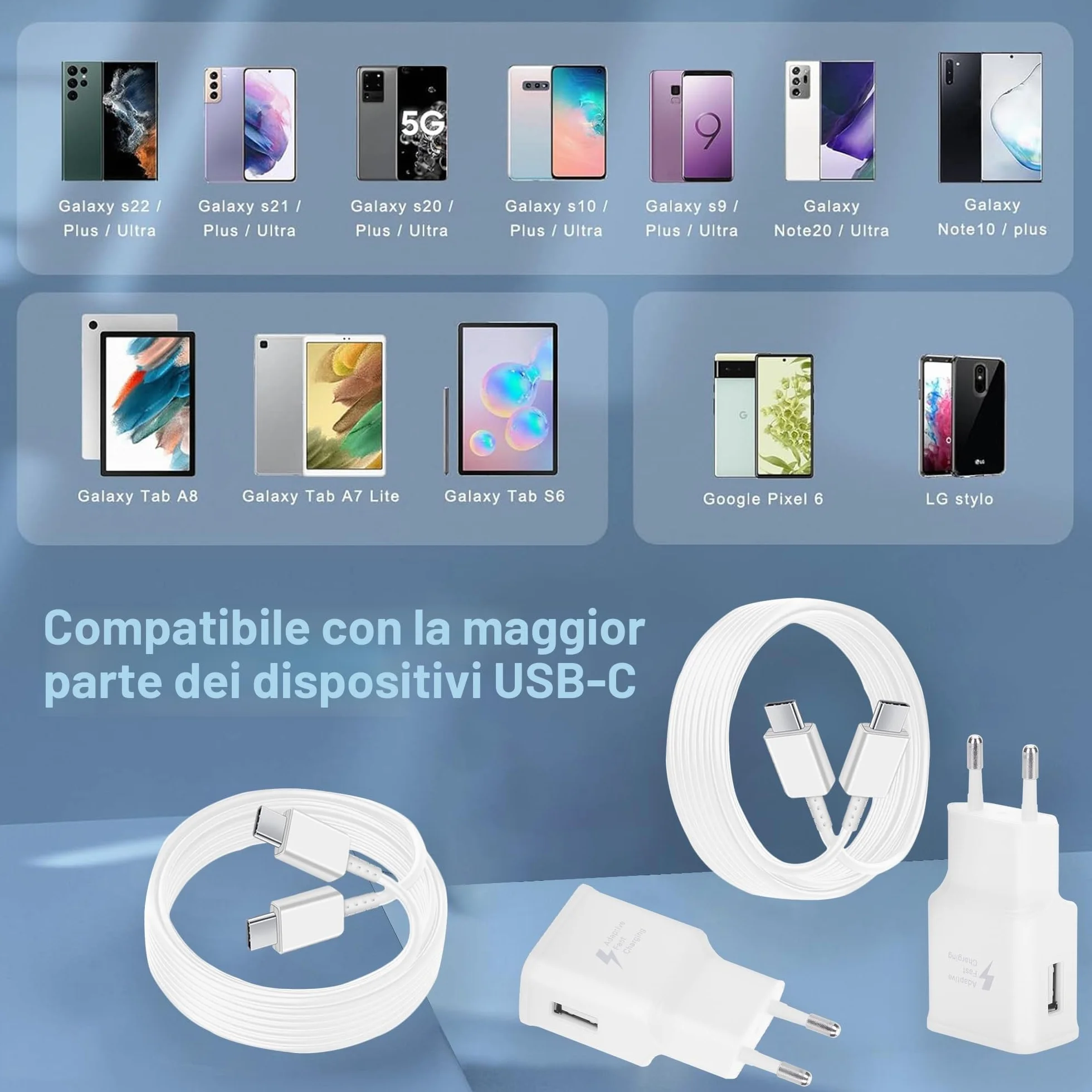 Caricabatterie Samsung USB C Originale Ricarica Rapida 1,5 M Compatibile Galaxy S23/S22/S21/S20 FE/Note9/S10/S10e/S9/S8/A56/A55/A54/A53/A25/A16/A15/A14/A05s