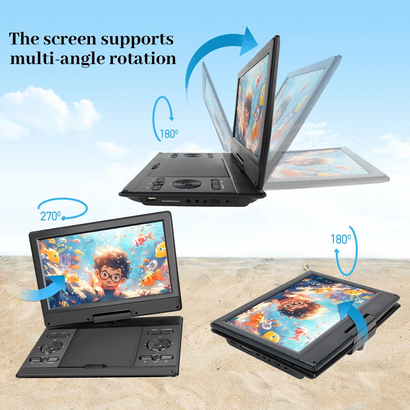 YOOHOO Lettore DVD portatile 14,9" schermo HD 12,1" batteria ricaricabile USB SD AV Sync TV proiettore nero