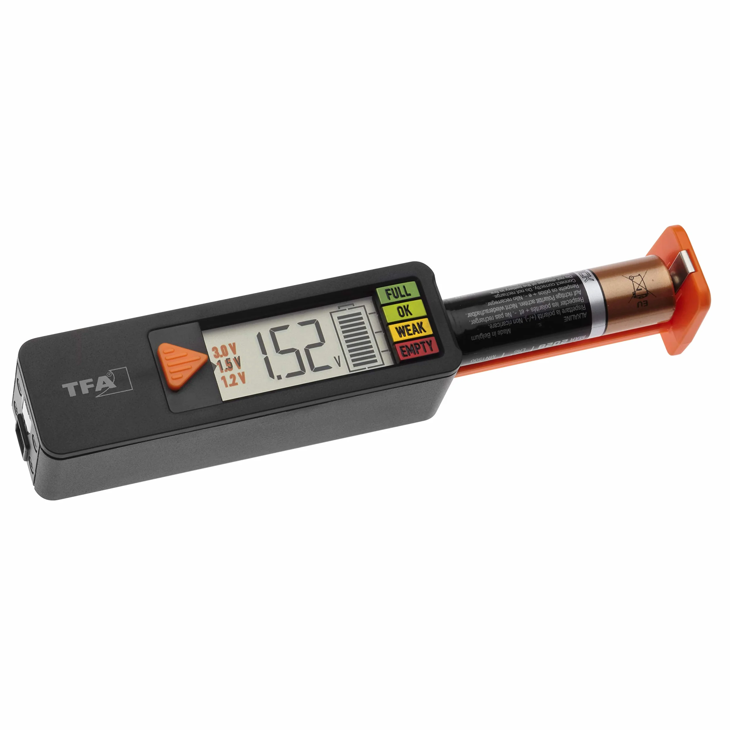TFA Dostmann BatteryCheck Tester per batterie AAA AA C D pila a bottone indicatore carica voltaggio nero
