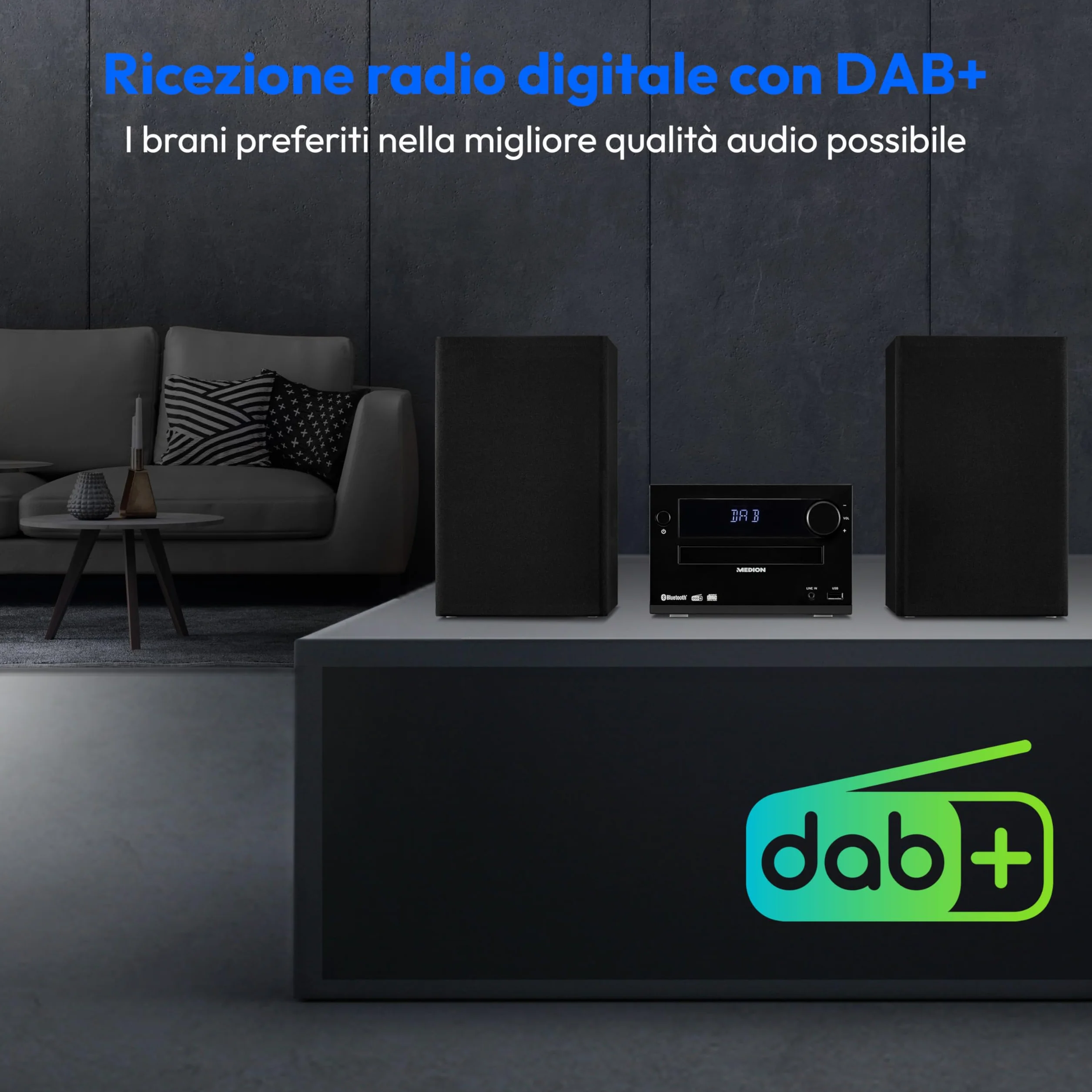 MEDION Sistema audio micro E64482 DAB+ CD Radio FM PLL Bluetooth MP3 AUX USB nero