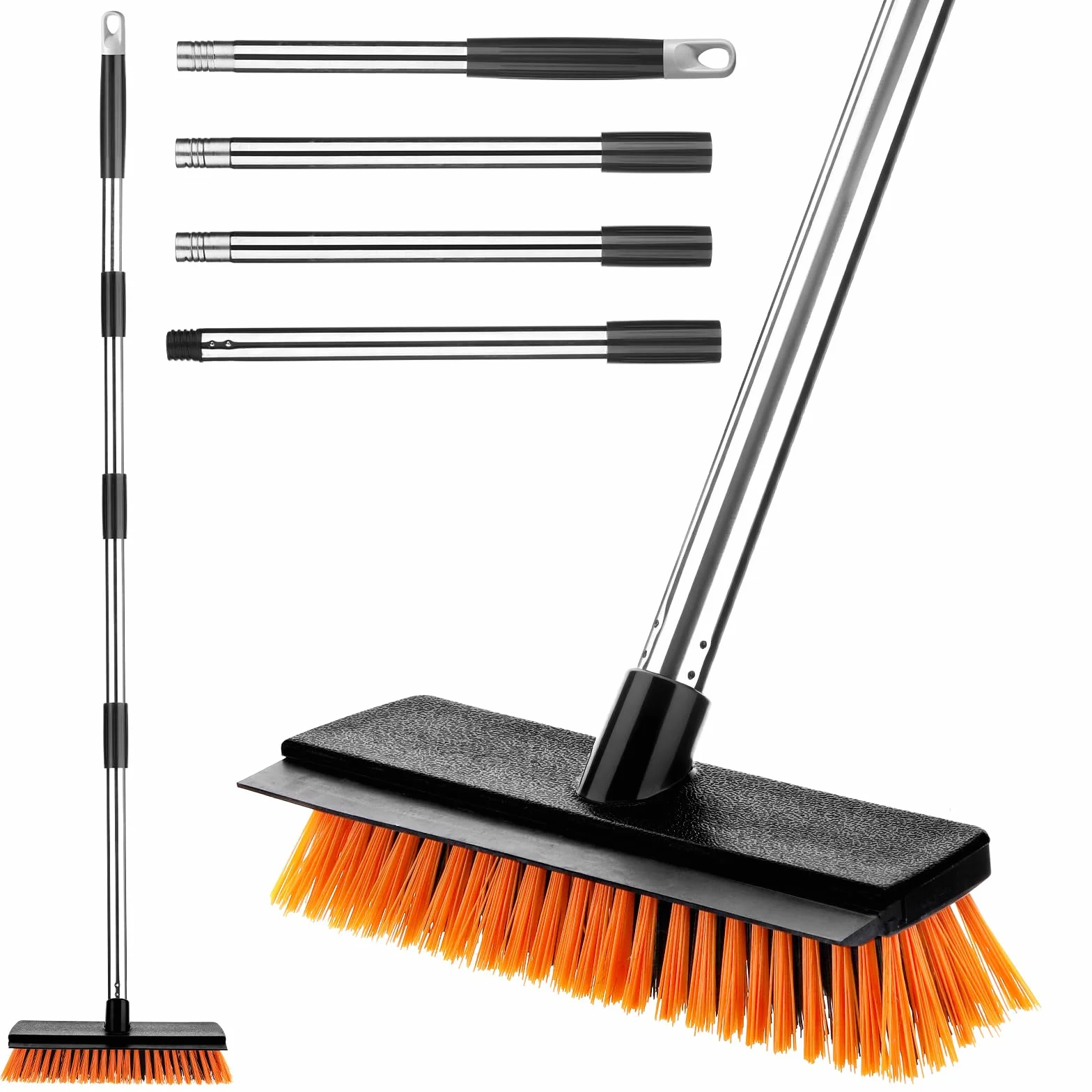 Spazzolone per Pavimenti Esterni da 26 cm, Spazzola a Setole Rigide 2 in 1 con Tergipavimento, Scopa da Esterno Regolabile da 126 cm Adatta per Cortili, Strade, Terrazze, Giardini e Uso Casa