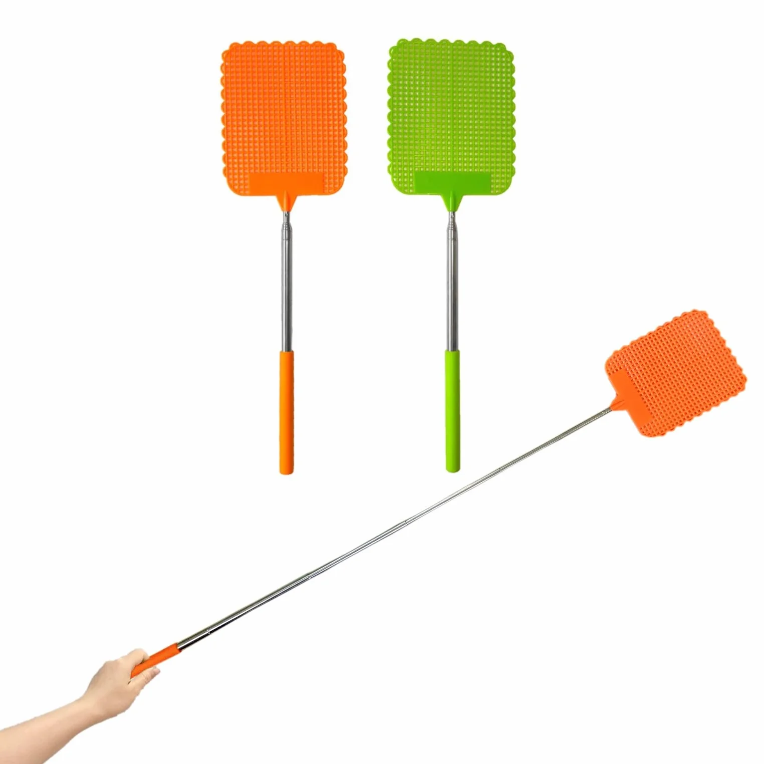 JZK 2x Scacciamosche telescopiche estensibili con manico lungo, plastica racchetta a mano per mosche acchiappa-mosche manuale per interni ed esterni, scaccia insetti per vespe/insetti