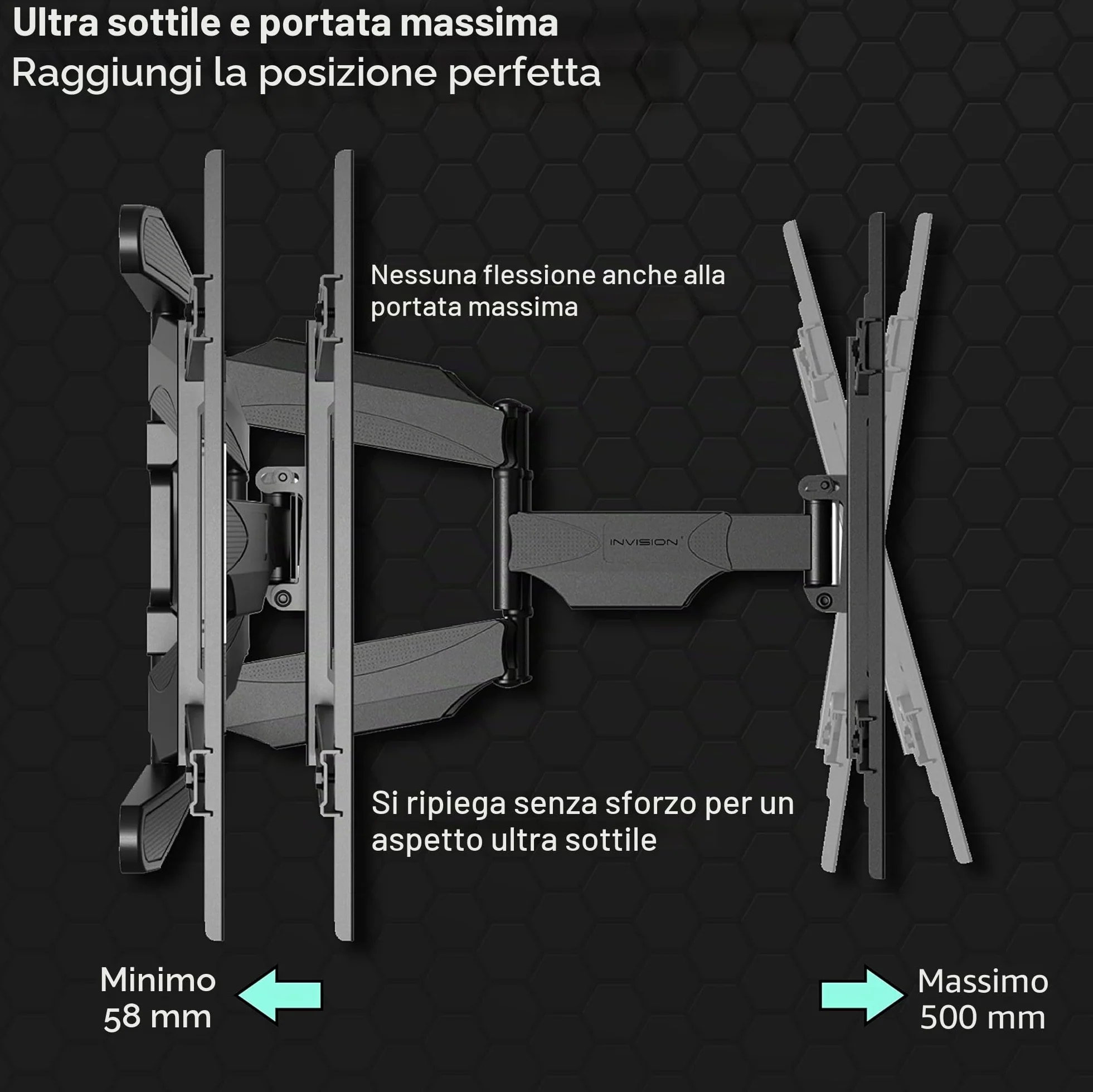 Invision Supporto TV Parete 37-75 Cali VESA 200x200-600x400mm Doppio Braccio Inclinazione Girevole Estensione 50kg