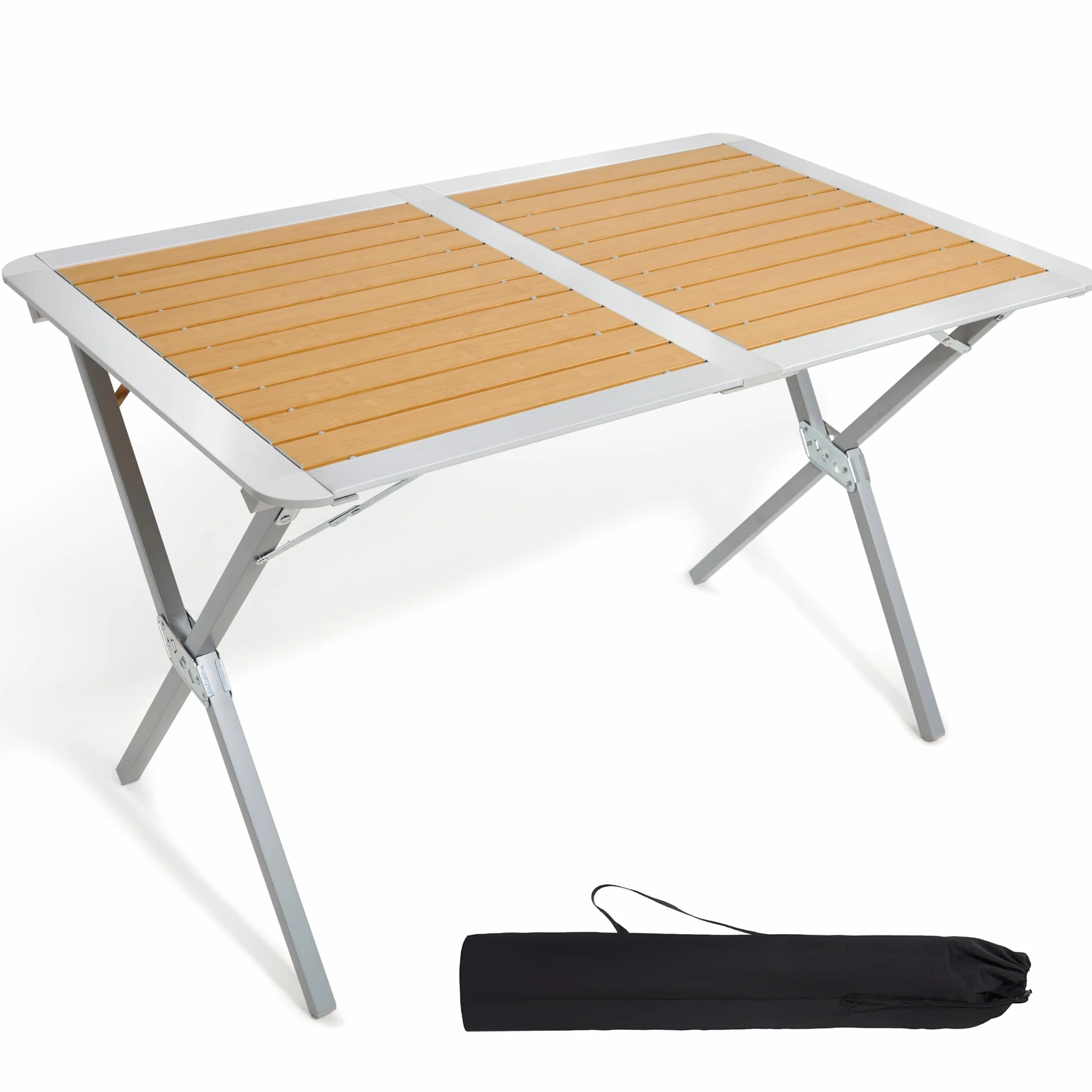 TIMBER RIDGE Tavolo da Campeggio 110 x 70 cm Alluminio Tavolo da Picnic Pieghevole per 4-6 Persone Tavolo Pieghevole Portatile con Borsa per Picnic Cucina Giardino Escursionismo Viaggio