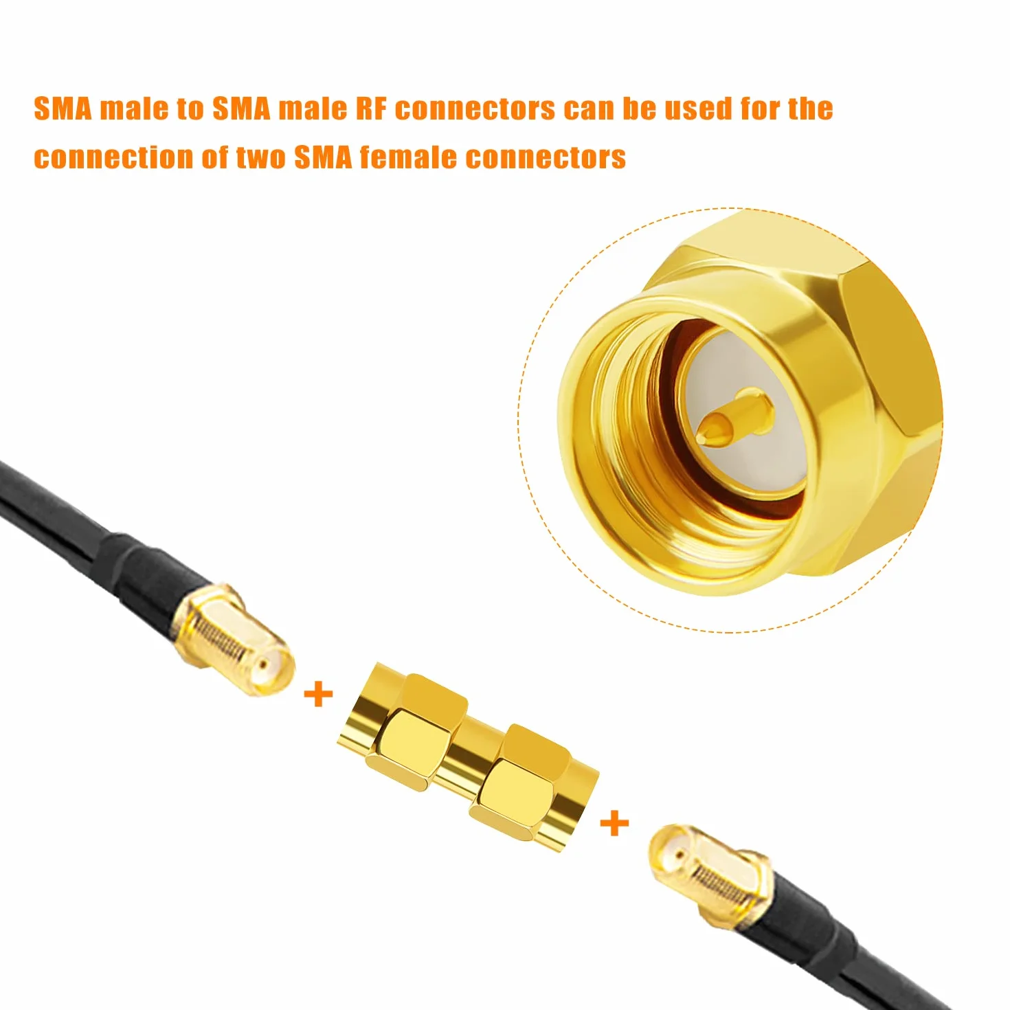 SMA Maschio a SMA Maschio Connettore Adattatore RF Coassiale, Placcato Oro per Antenna Radio WiFi HT 5 Pezzi
