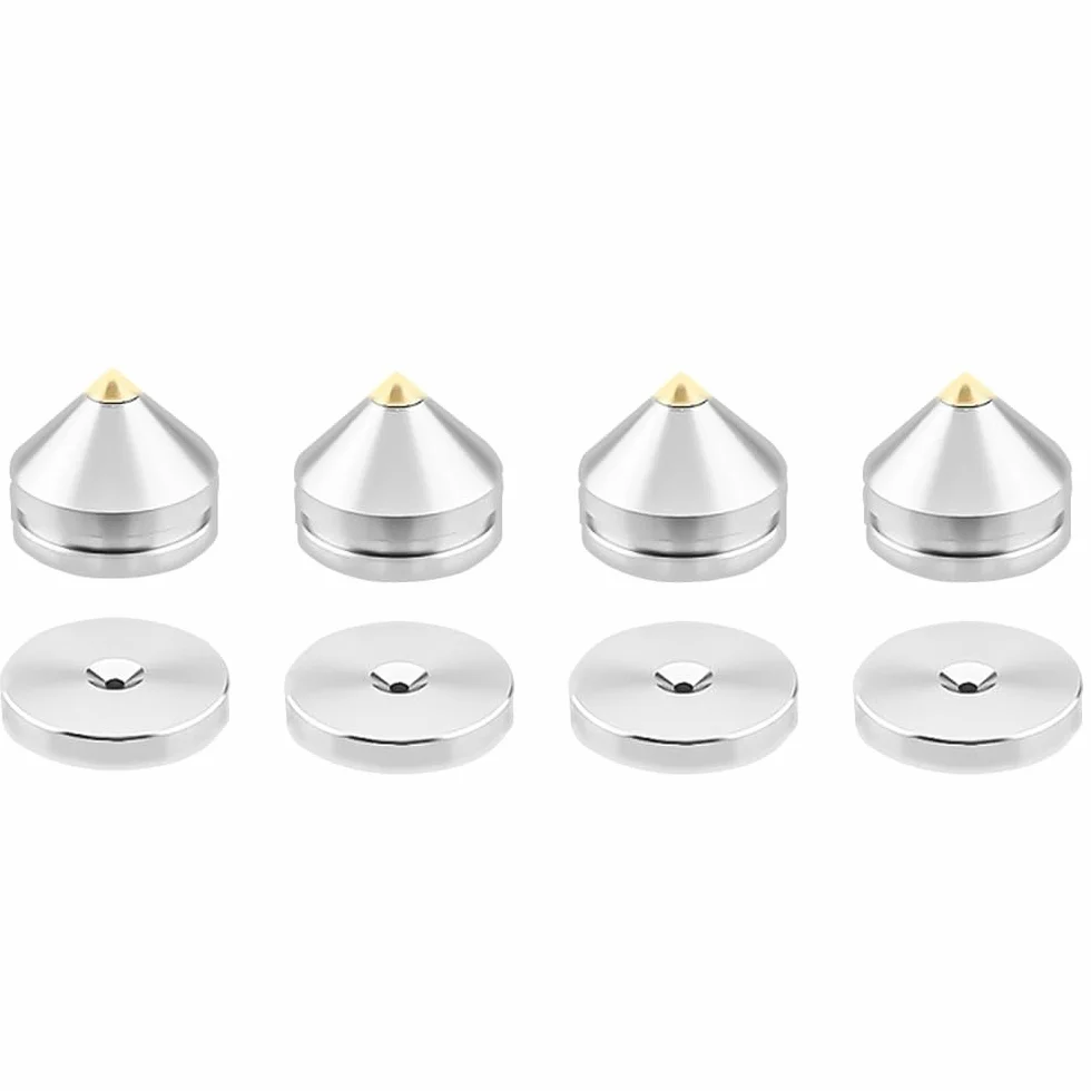 Piedini isolanti in metallo con cuscinetti adesivi antiurto per altoparlanti e subwoofer, 4 pezzi