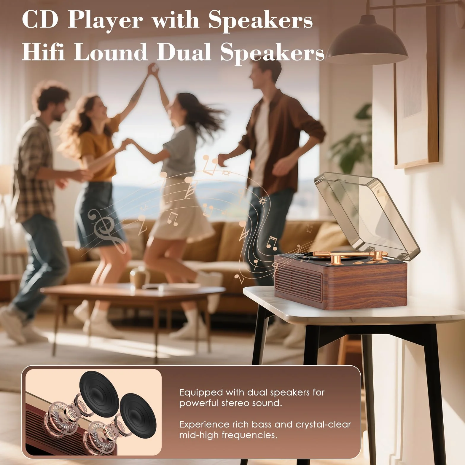 Kegaudio Lettore CD Portable Bluetooth con Altoparlante Radio Telecomando USB/AUX Noce