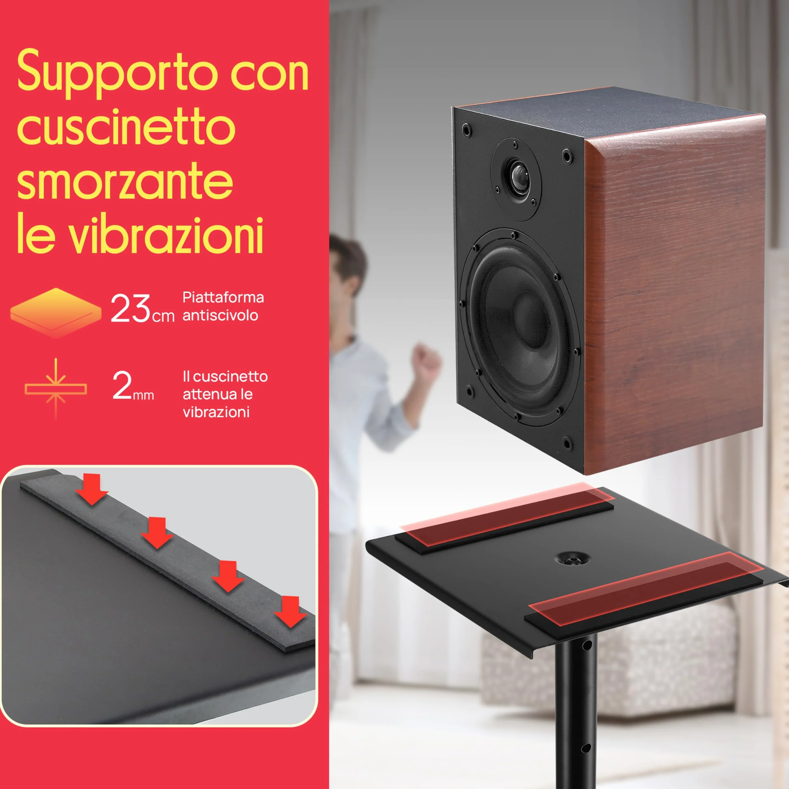 Pyle Stativi per Casse Altezza Telescopica Regolabile 66-132 cm Base Triangolare Piattaforma Quadrata 23 cm Supporto Altoparlanti