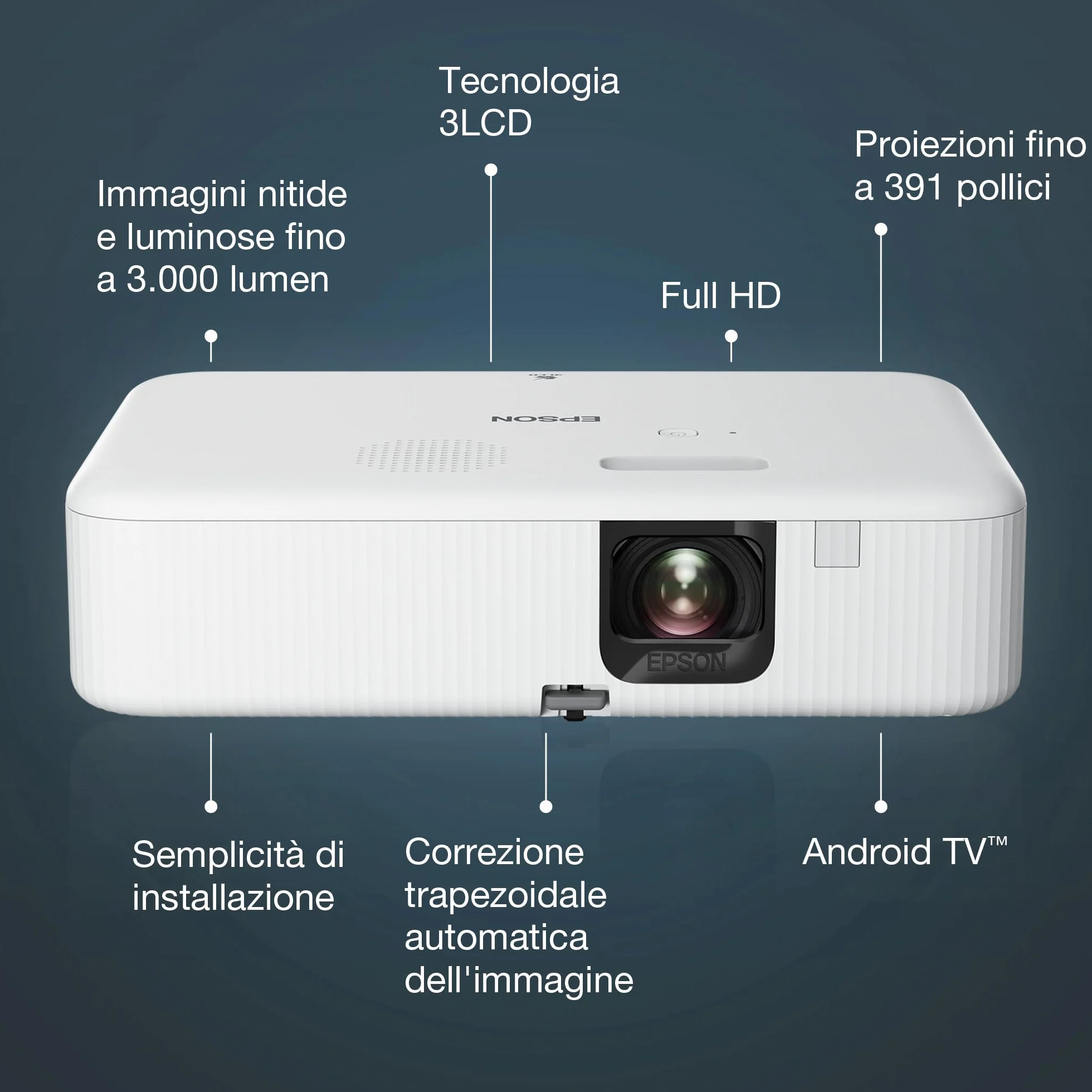 Epson CO-FH02 Videoproiettore Smart TV Full HD 1080p Android TV 3LCD 3000 lumen Bianco