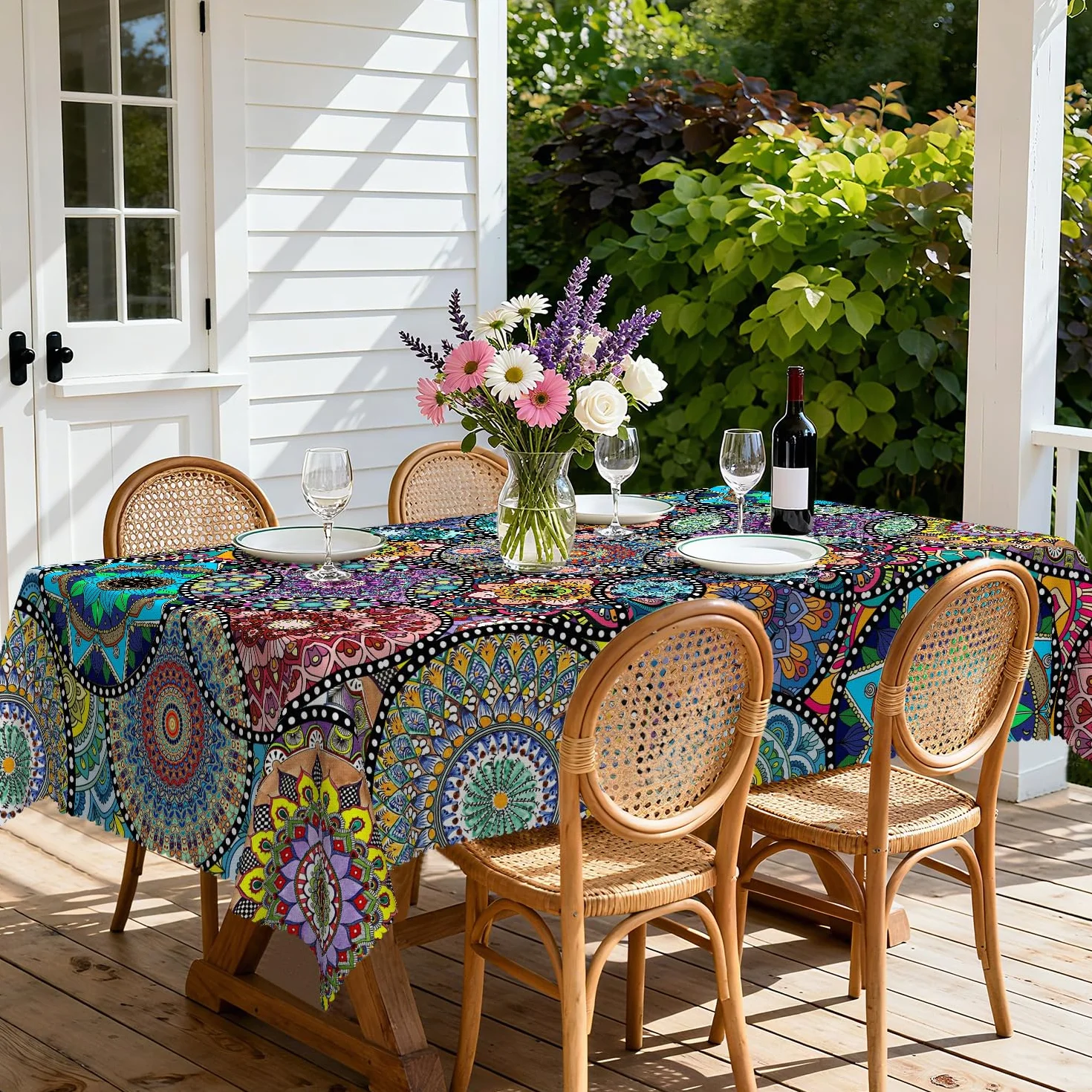 Tovaglia rettangolare antimacchia resistente alle intemperie 110 x 140 cm stile boho
