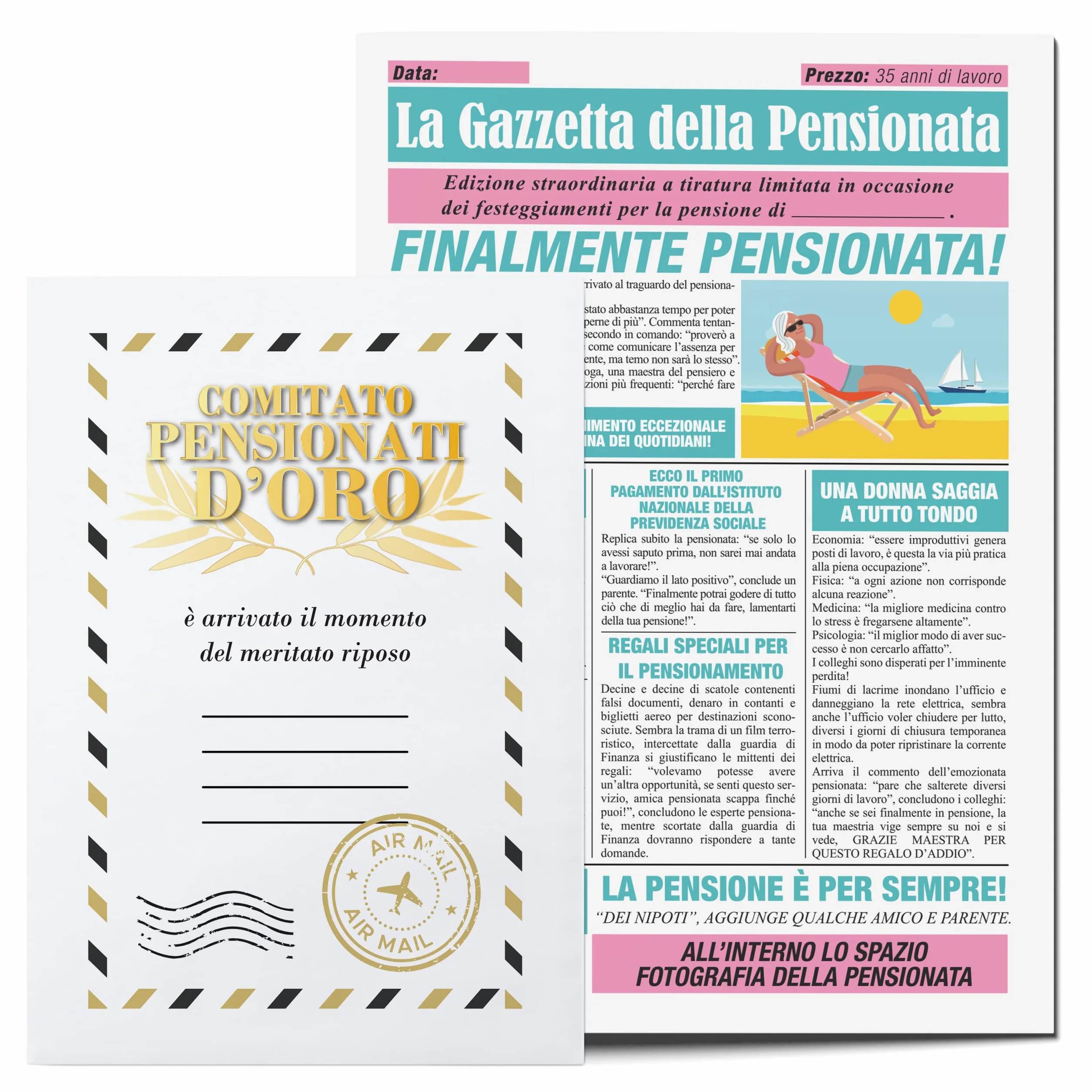 La Gazzetta della Pensionata Maxi Biglietto di Auguri Pensionamento Divertente Donna