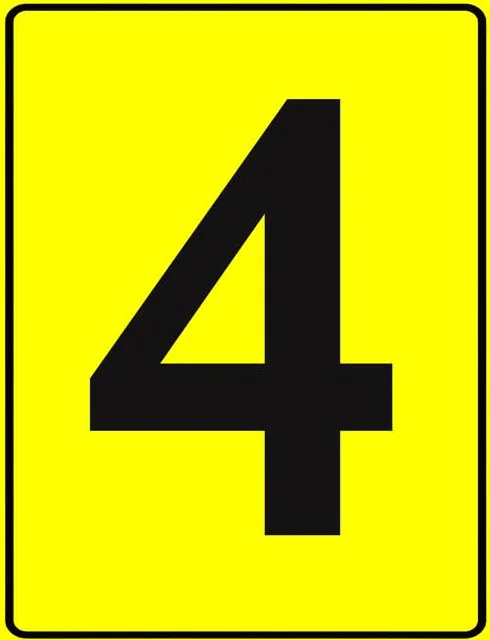 Segnali numerati in alluminio 4, in metallo giallo numerato, per esterni, per parcheggi, cortile, pontile, campo, campo, 14 x 20 cm, decorazione da parete per casa, negozio aziendale