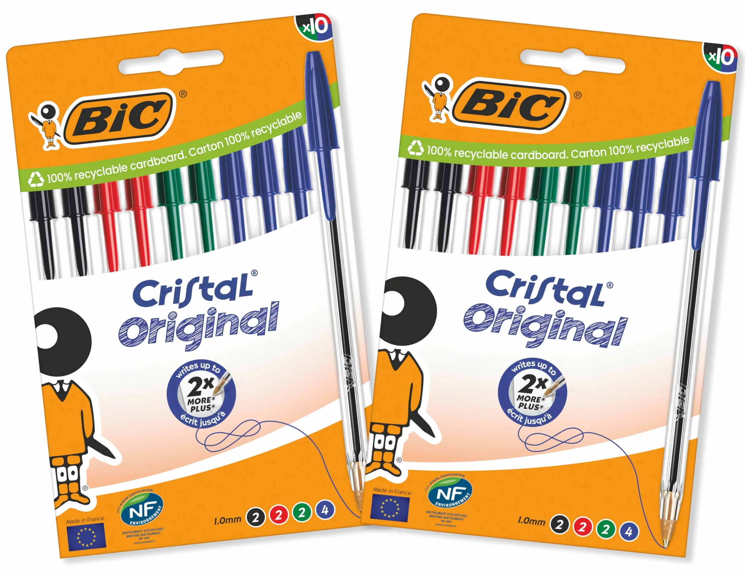 BIC Cristal Original Penne a Sfera Punta Media 1.0 mm Confezione 20 Penne Inchiostri Blu Nero Verde Rosso