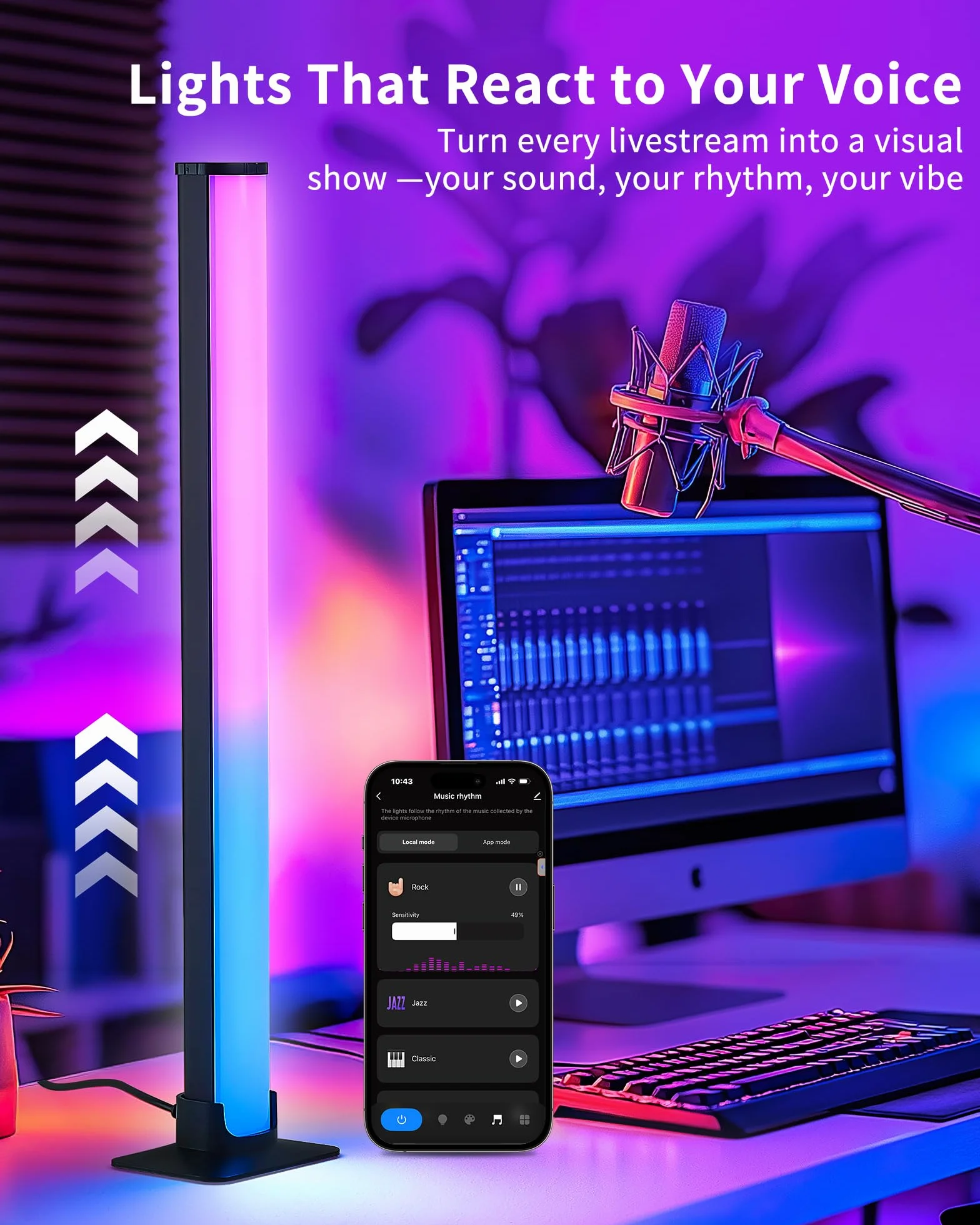 VYBE Desk Smart Barre Luce LED RGB 25cm per TV Gaming, Sincronizzazione Schermo, App Control