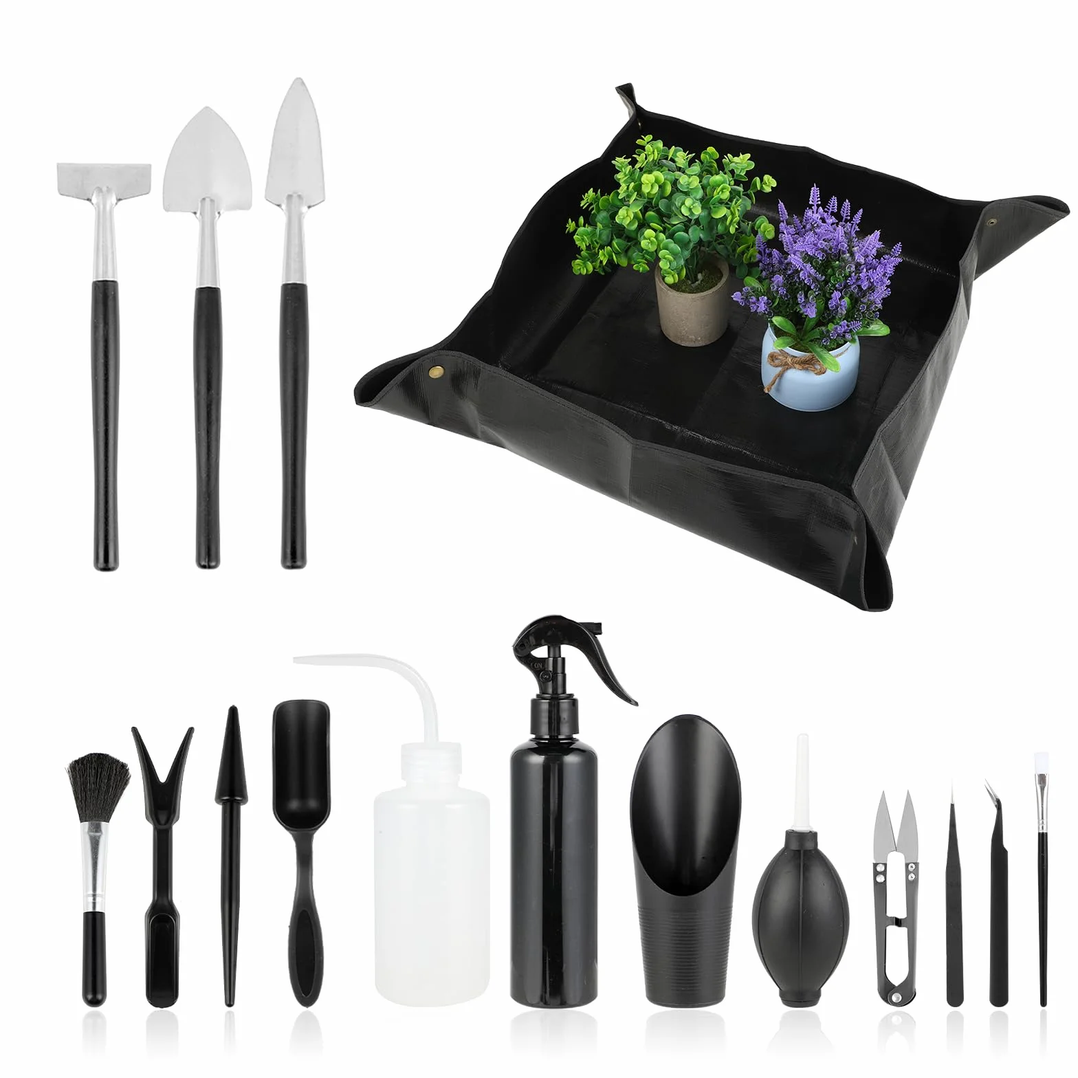 Kit Giardinaggio Attrezzi da Giardino Bonsai Kit 16 Pezzi con forbici per trapianto annaffiatoio tappetino da giardinaggio per la cura delle piante da interno