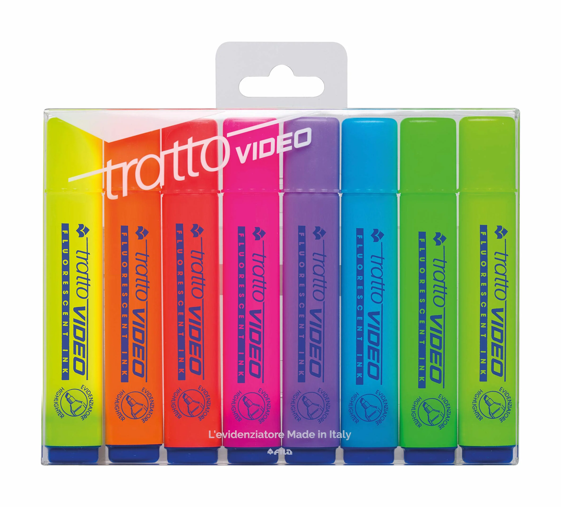 Tratto Video Evidenziatore Fluo Punta scalpello 8pz