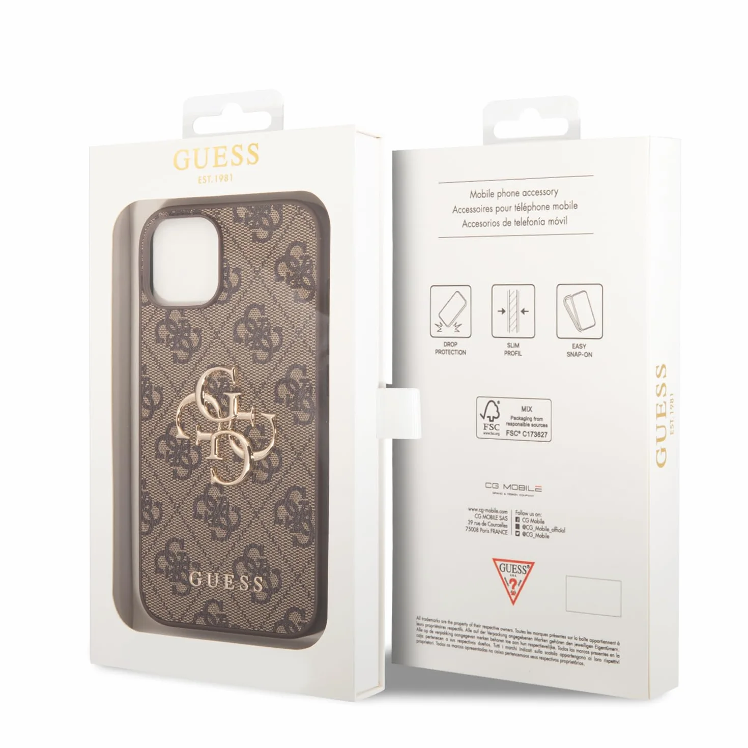GUESS GUHCP15S4GMGBR Custodia rigida per iPhone 15 6.1", logo Big Metal
