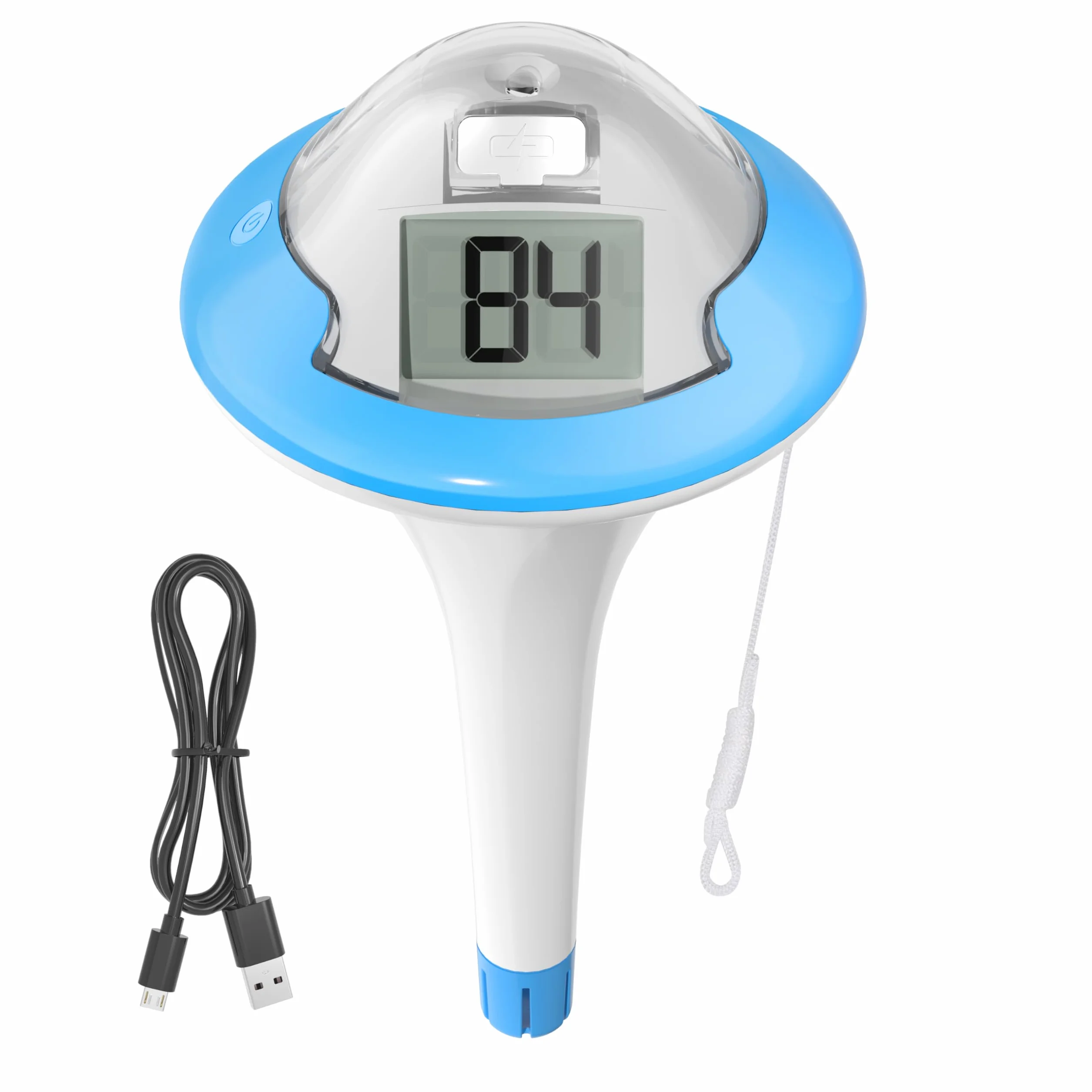BALDR Termometro da piscina ricaricabile galleggiante con due schermi digitali e grandi cifre per piscina, vasca idromassaggio, sorgente calda, acquario (blu)