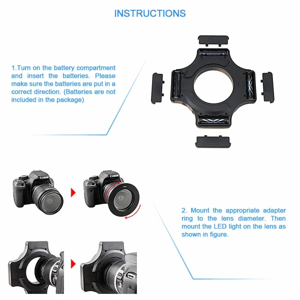 JJC Macro Ring Light LED 60 LEDs High Intensity Flash Diffuser for Canon Sony Nikon Olympus Fuji DSLR Lenses 49-67mm