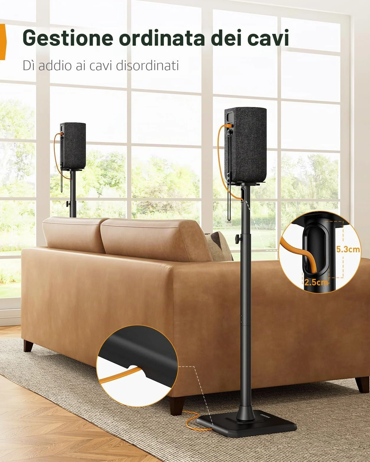Perlegear Supporto per altoparlanti confezione da 2 altezza regolabile 83,8-106,7 cm gestione cavi