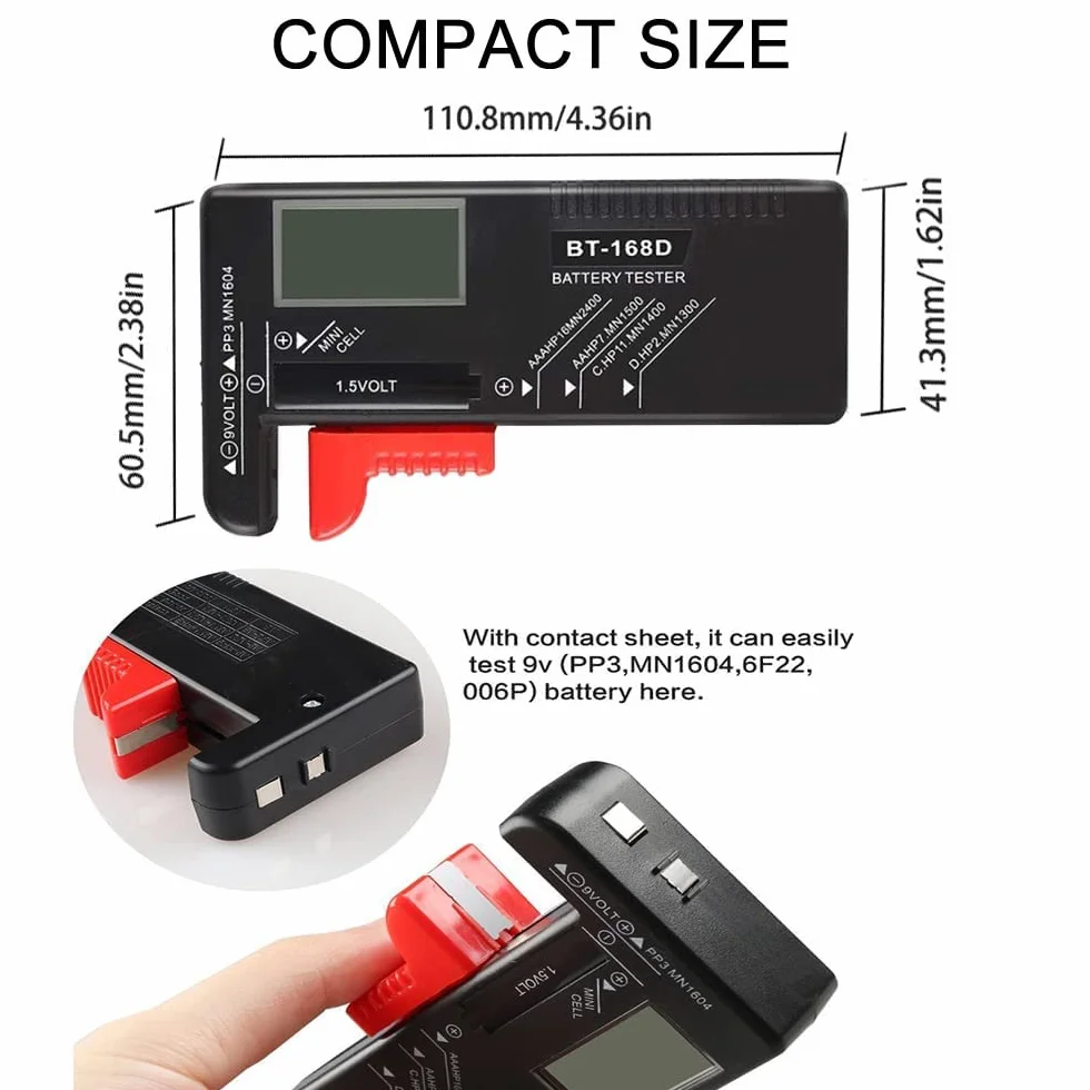 Greluma 2 Pz Tester batteria digitale universale per batterie AAA AA C D 9V 1,5V