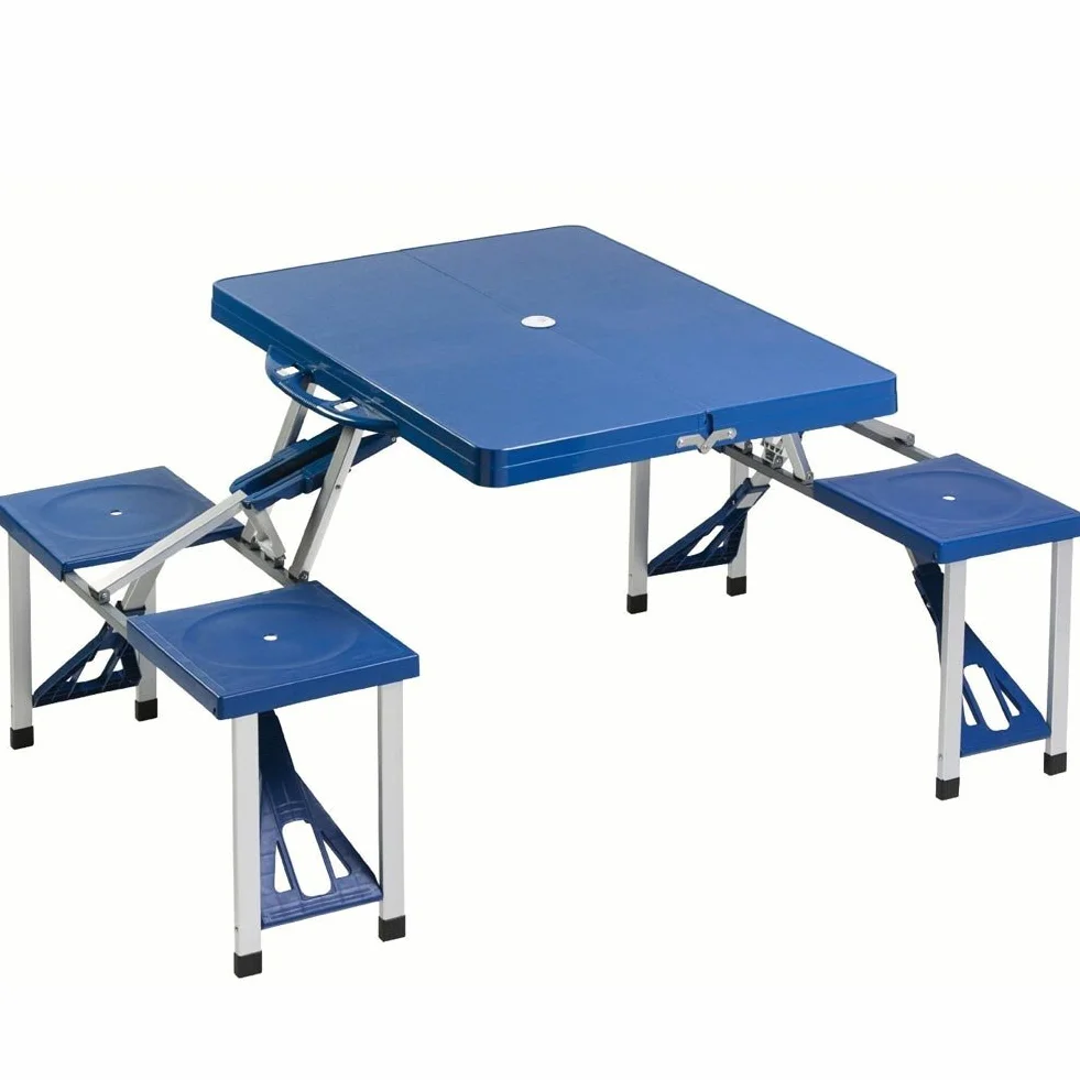 Outdoor Camping Set Tavolo Tavolino Pieghevole PIC NIC Campeggio Struttura in Alluminio con 4 Sgabelli Pieghevole a Valigetta, Ideale per Il Campeggio, Picnic, Mare, Spiaggia, Giardino