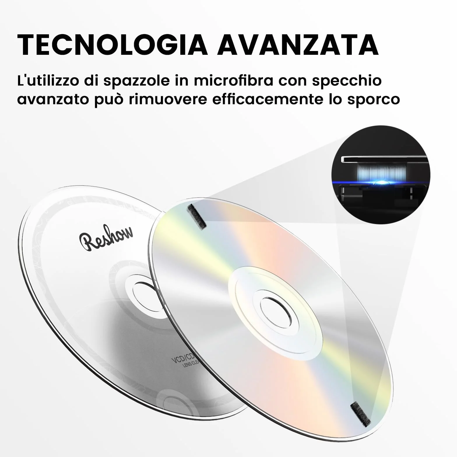 Reshow Kit Pulizia Lenti Laser per Lettore DVD CD - Panno Microfibra, Disco e Soluzione Detergente